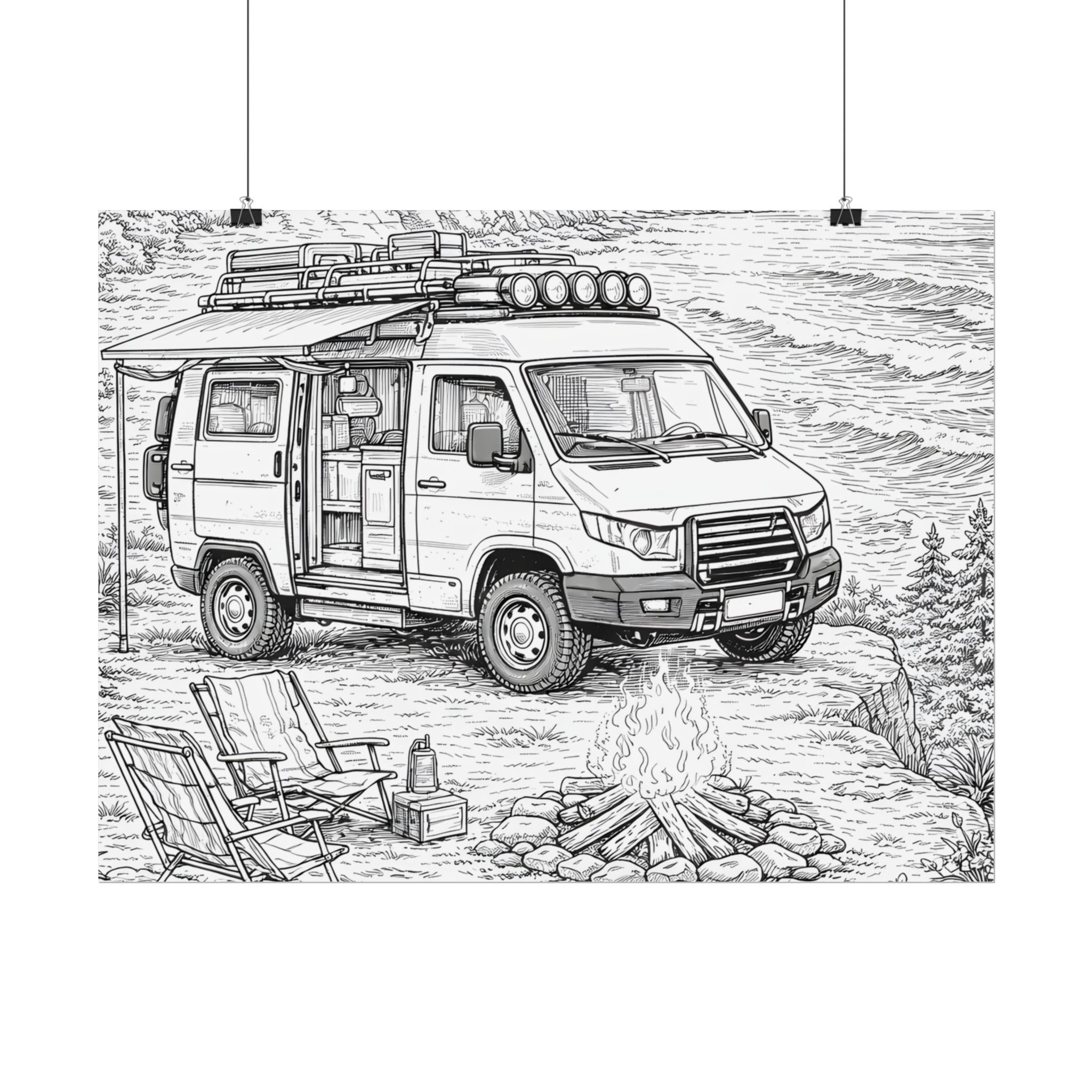 Campervan Poster — Vintage RV Camping Landscape Wall Art
