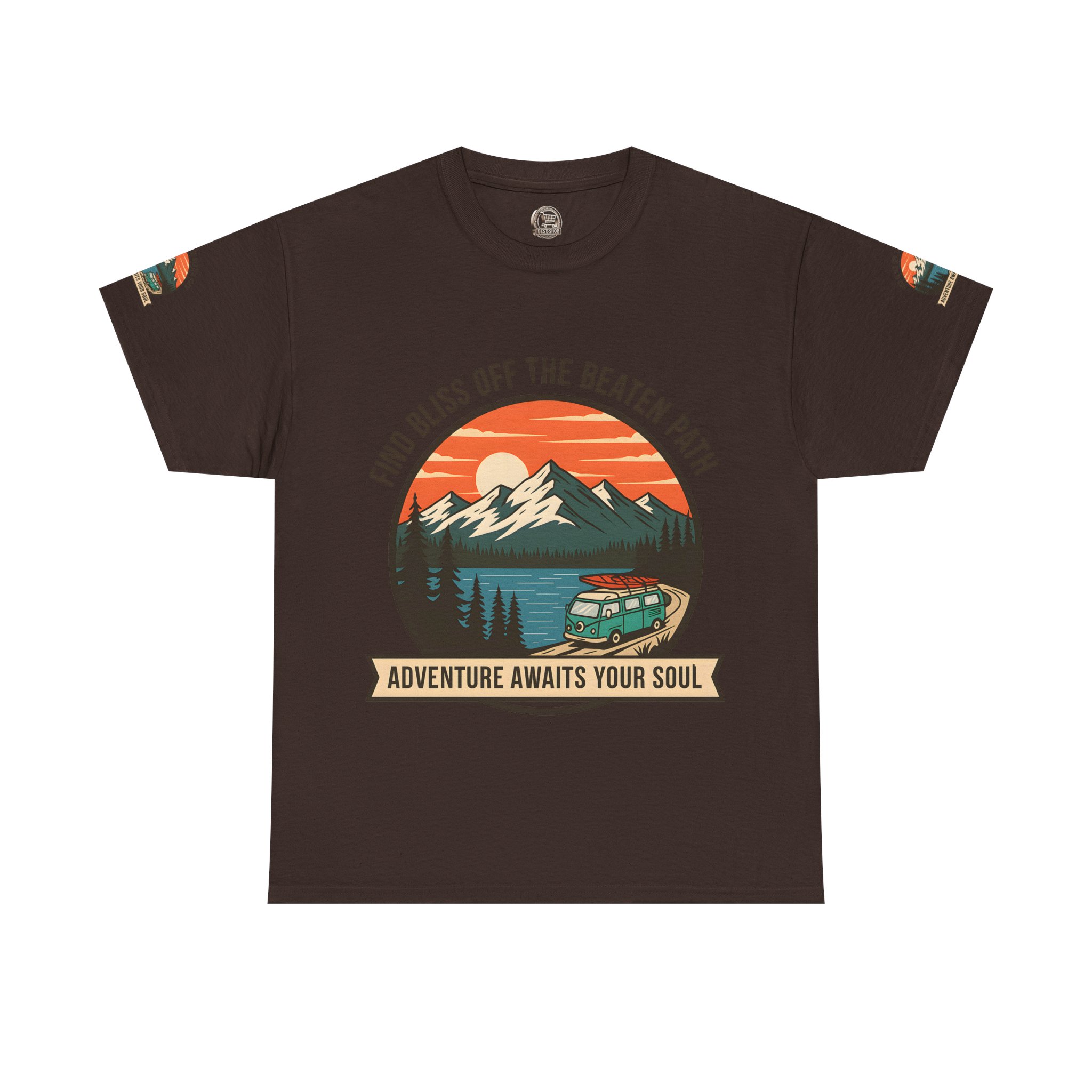 Unisex Heavy Cotton Tee — "Find Bliss Off the Beaten Path" Mountain & Camper T‑Shirt