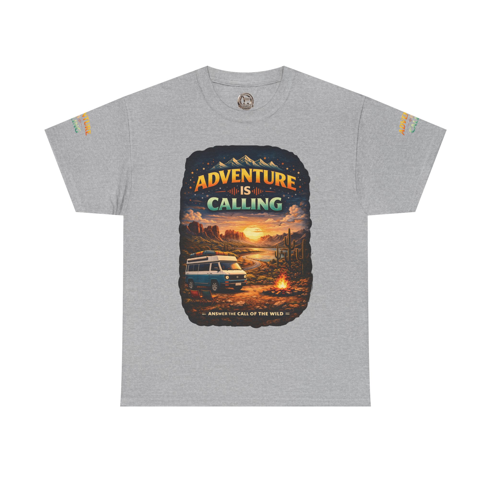 Unisex Heavy Cotton Tee — "Adventure Is Calling" Design Scenic-Line