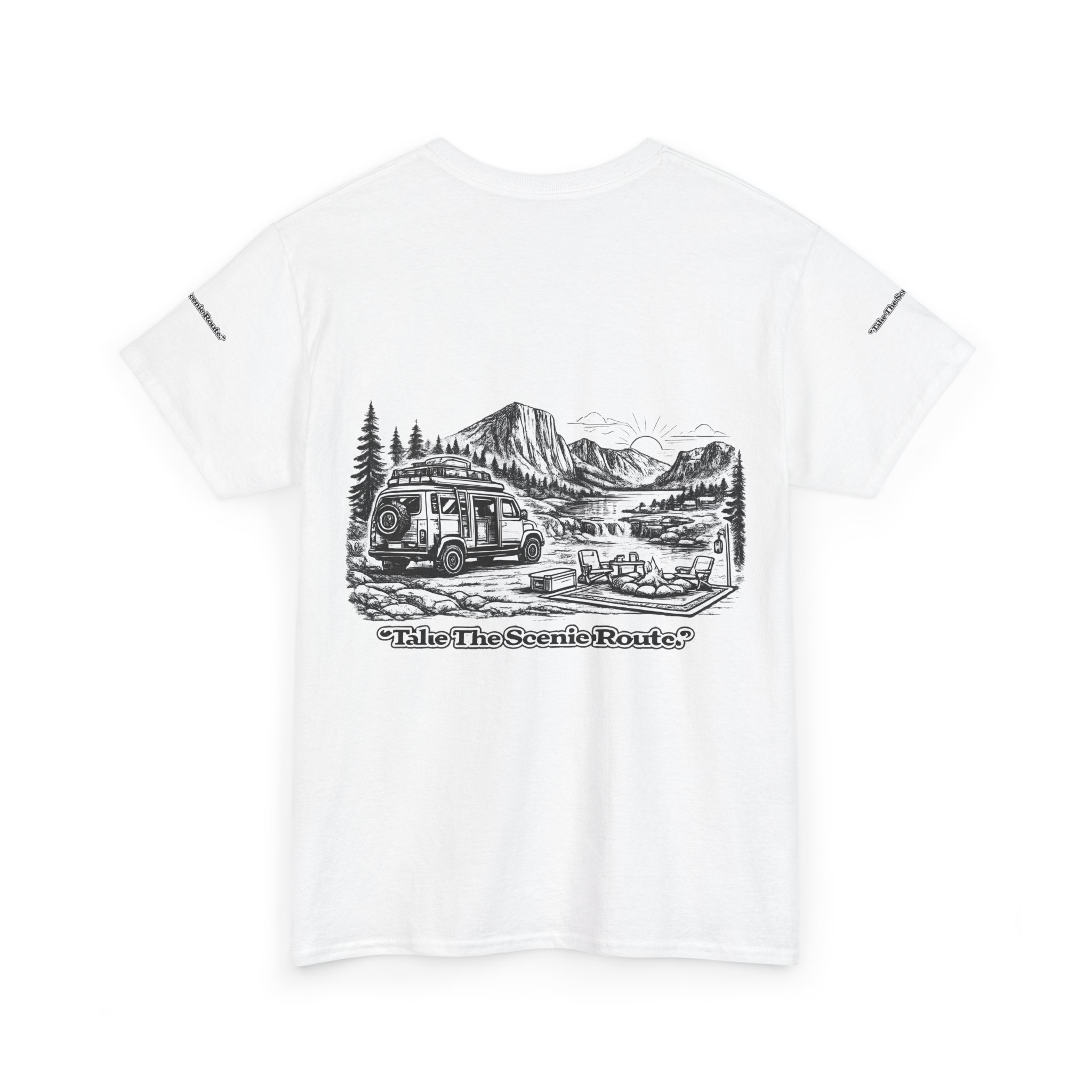 Unisex Heavy Cotton Tee — "Take The Scenic Route" Design Minimal-Line
