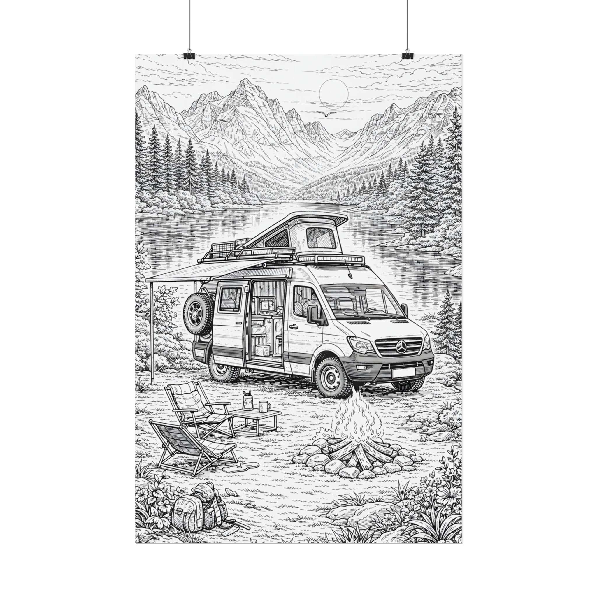 Campervan Poster — Vintage RV Camping Landscape Wall Art
