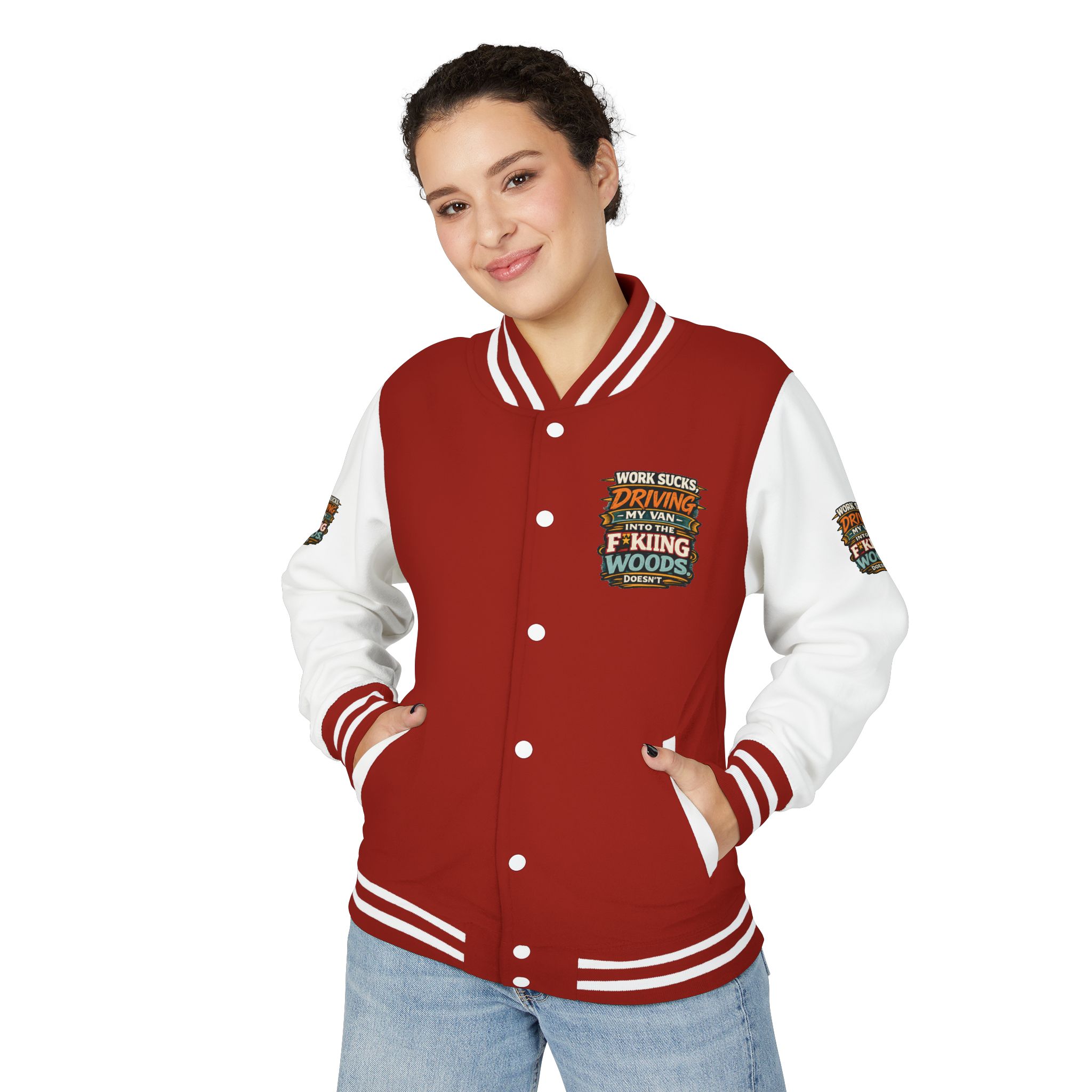 Unisex Heavyweight Letterman Jacket — "Work Sucks" Design F**K-Line
