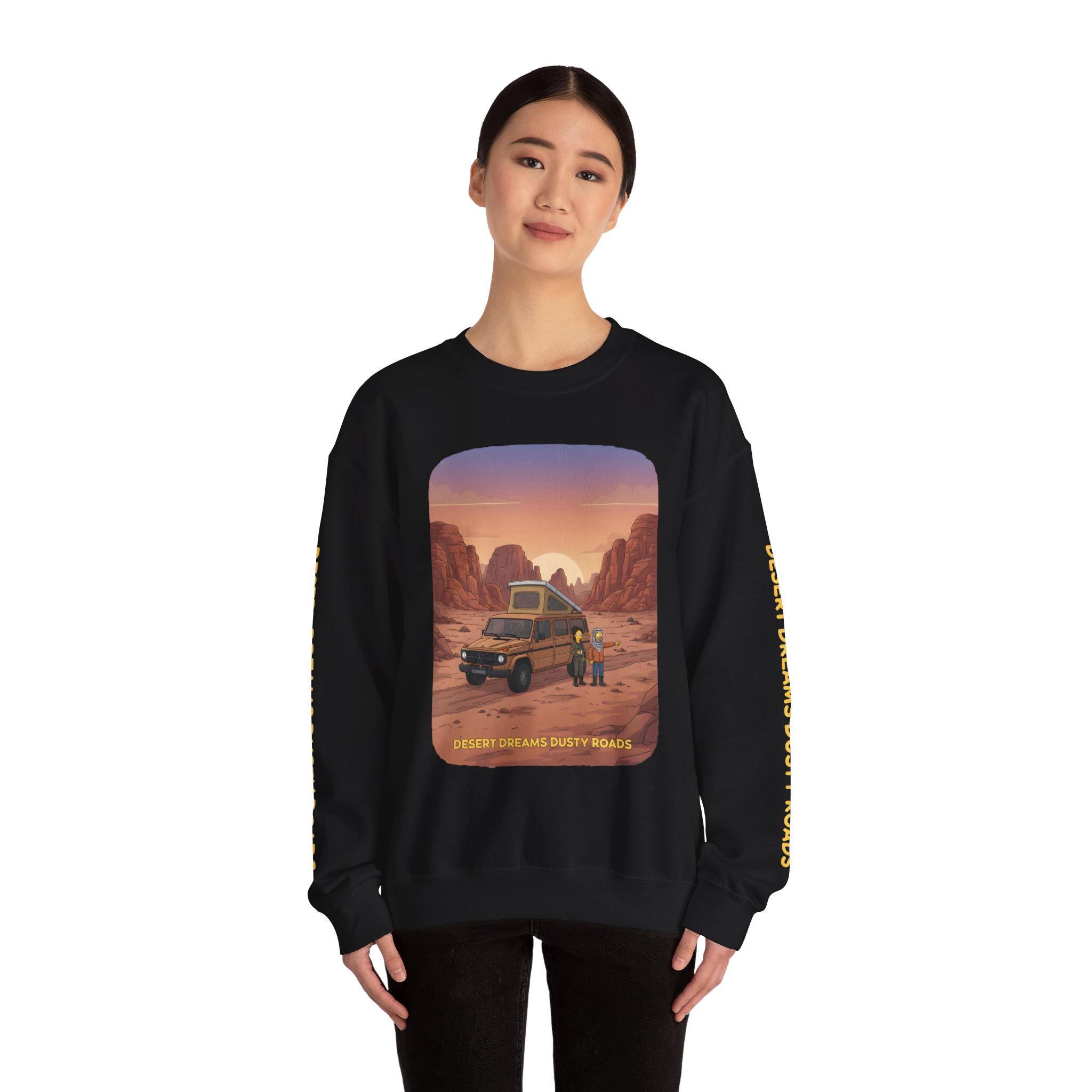 Unisex Heavy Blend™ Crewneck Sweatshirt — "Desert Dreams Dusty Roads" Design Sitcom-Line