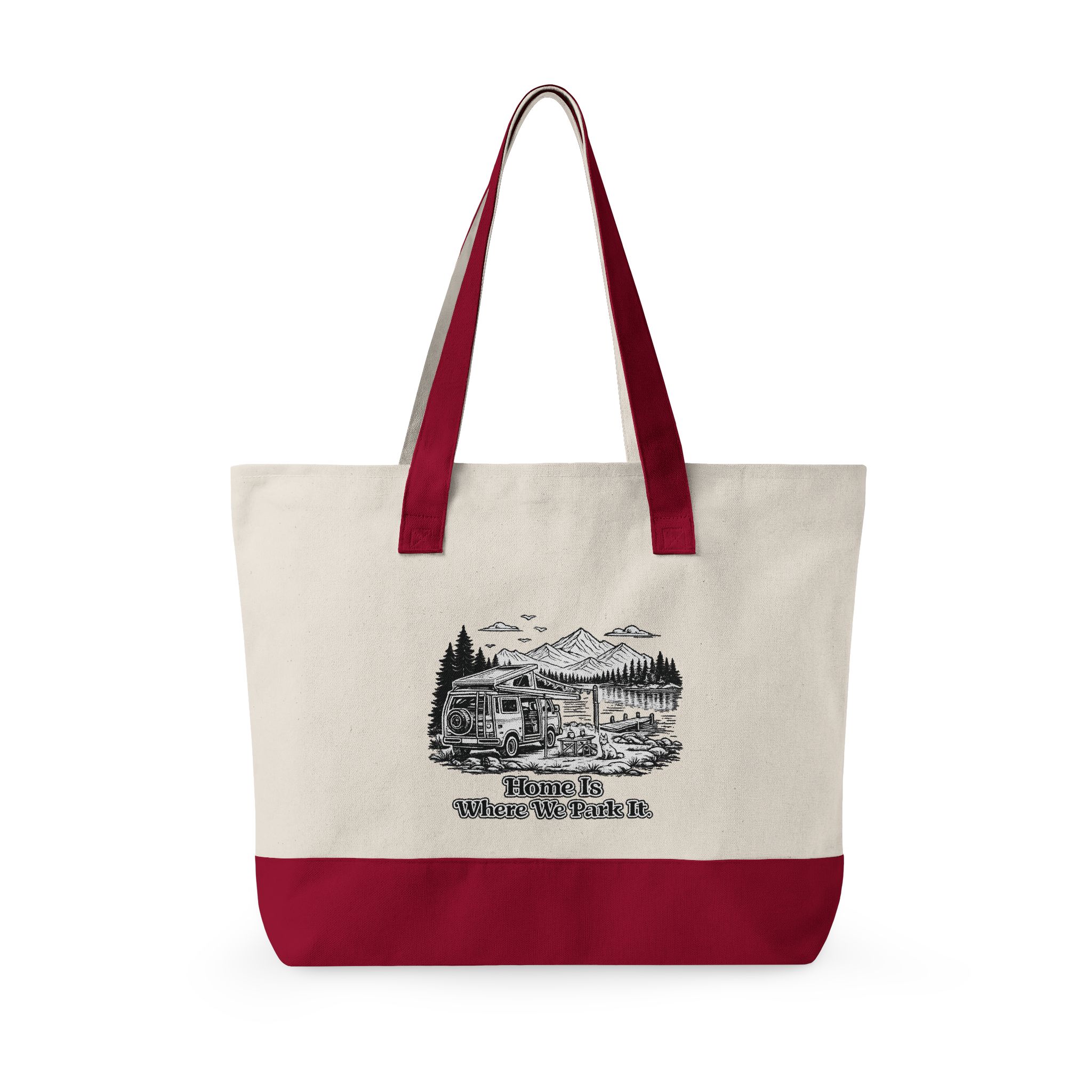 Zippered Canvas Tote — "Home Is Where You Park It" (Design Minimal-Line)