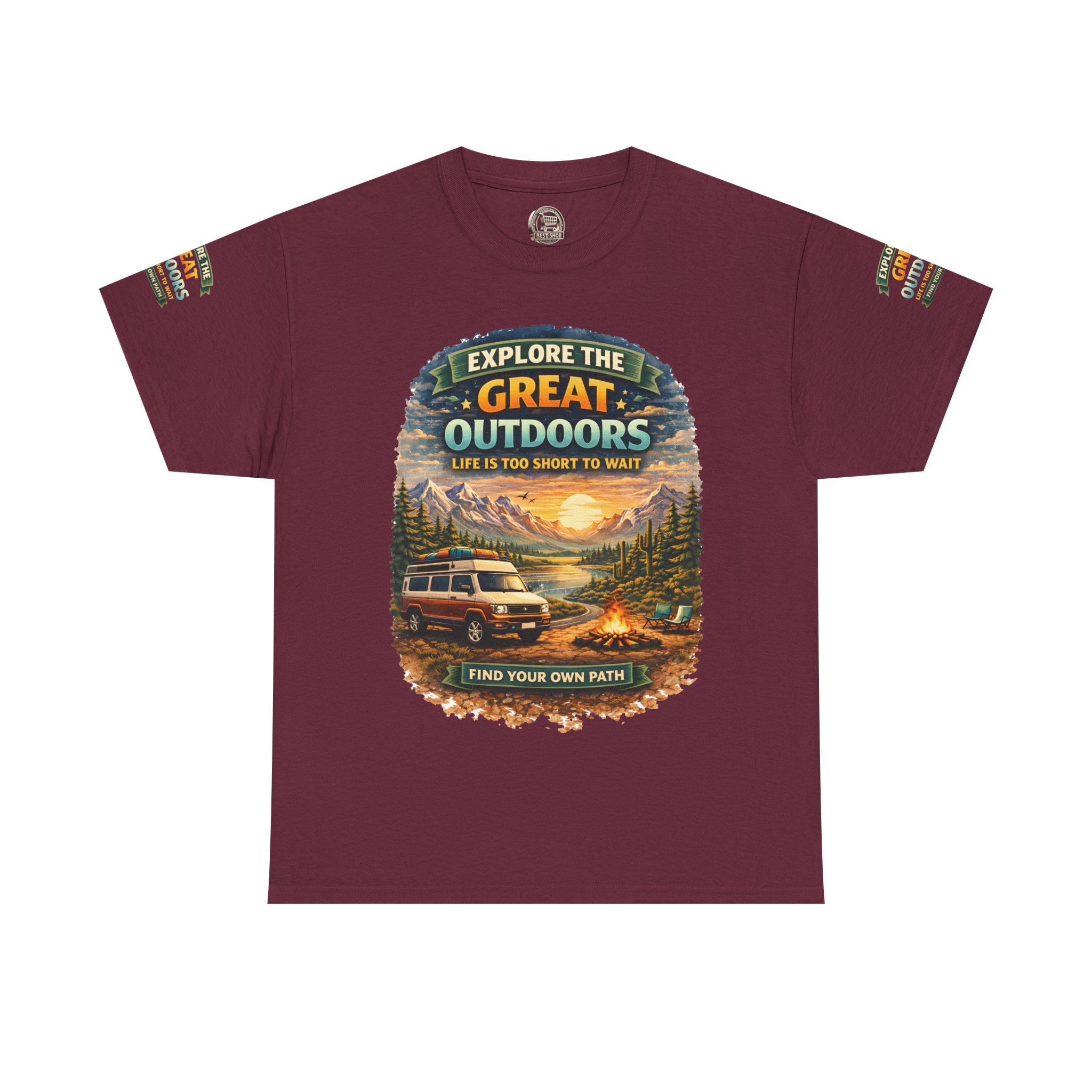 Unisex Heavy Cotton Tee — "Explore The Great Outdoors" Design Scenic-Line