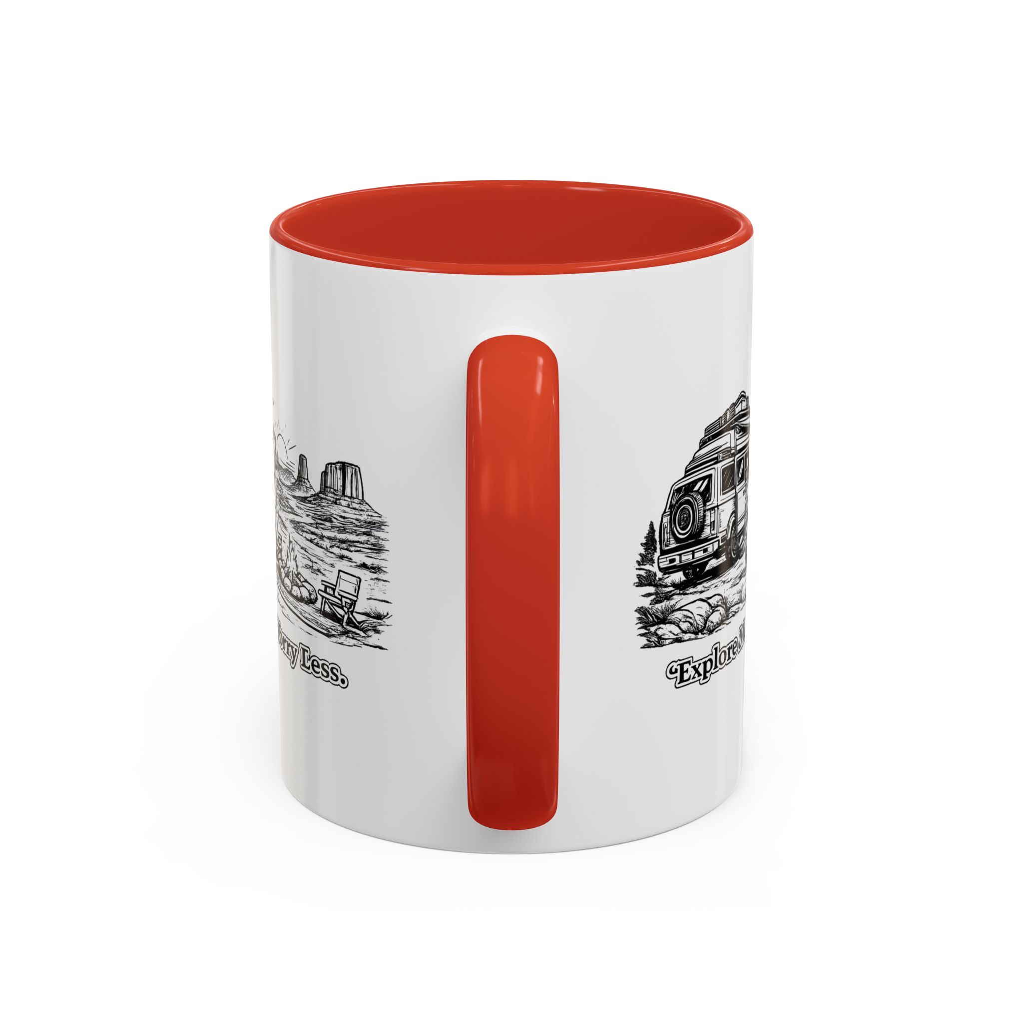 Accent Coffee Mug (11, 15oz) — "Explore More Worry Less" Design Minimal-Line