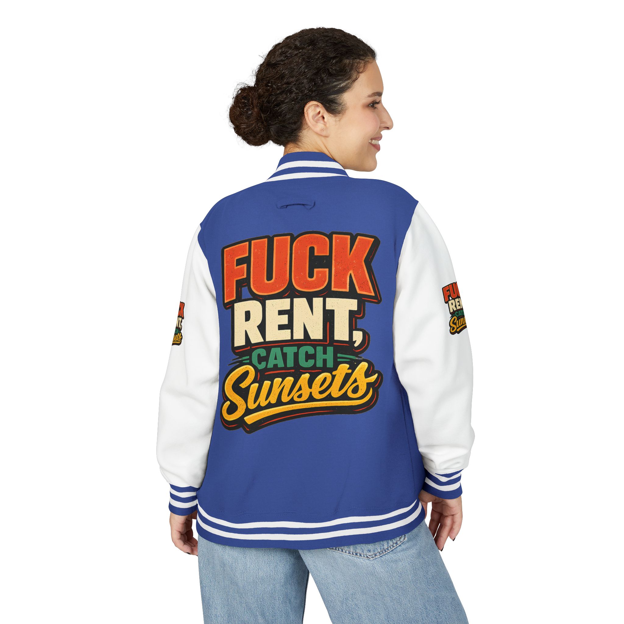 3036777836452917030_2048-2.jpeg Unisex Heavyweight Letterman Jacket — "Fuck Rent Catch Sunsets" Design F**K-Line