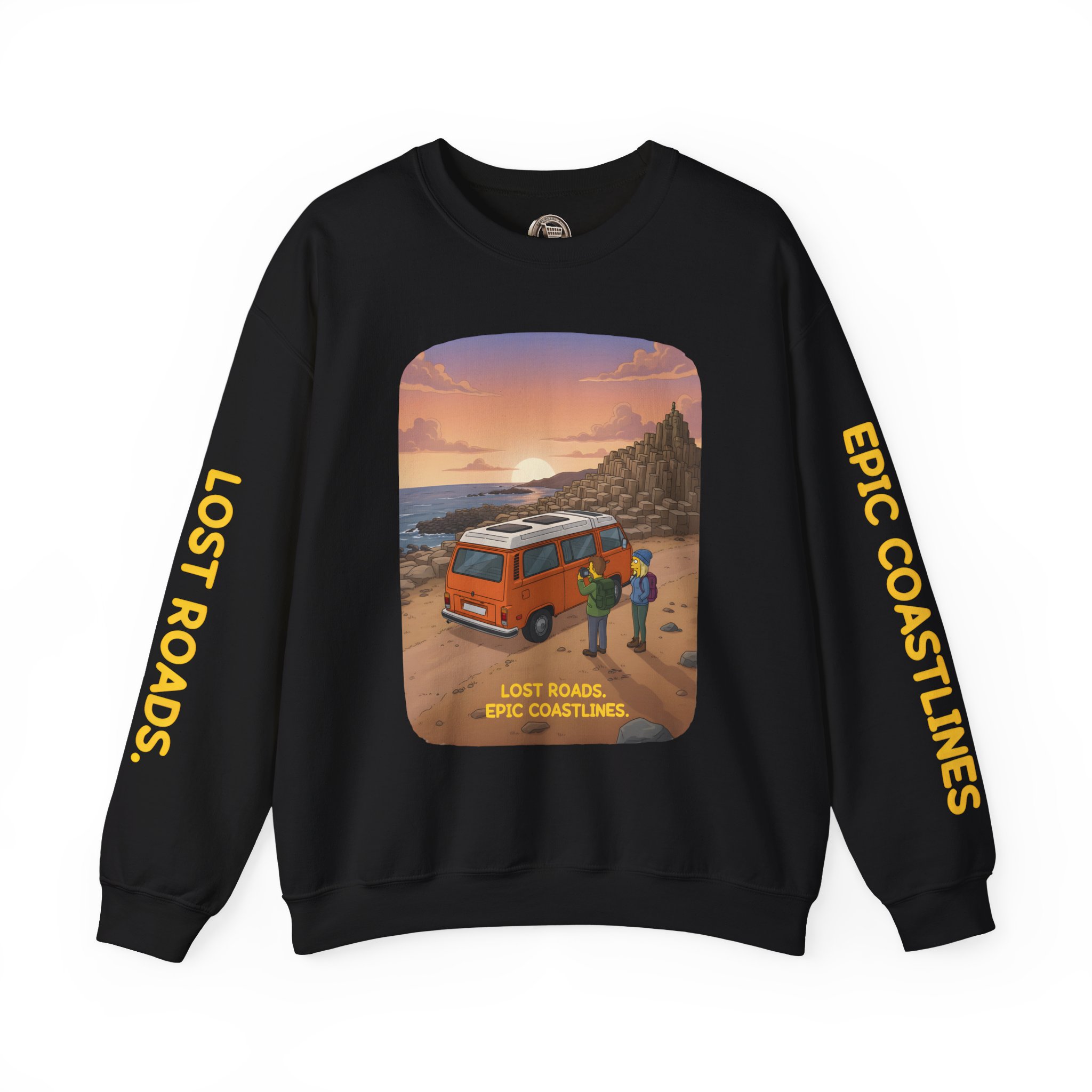 Unisex Heavy Blend™ Crewneck Sweatshirt — "Lost Roads Epic Coastlines" Design Sitcom-Line