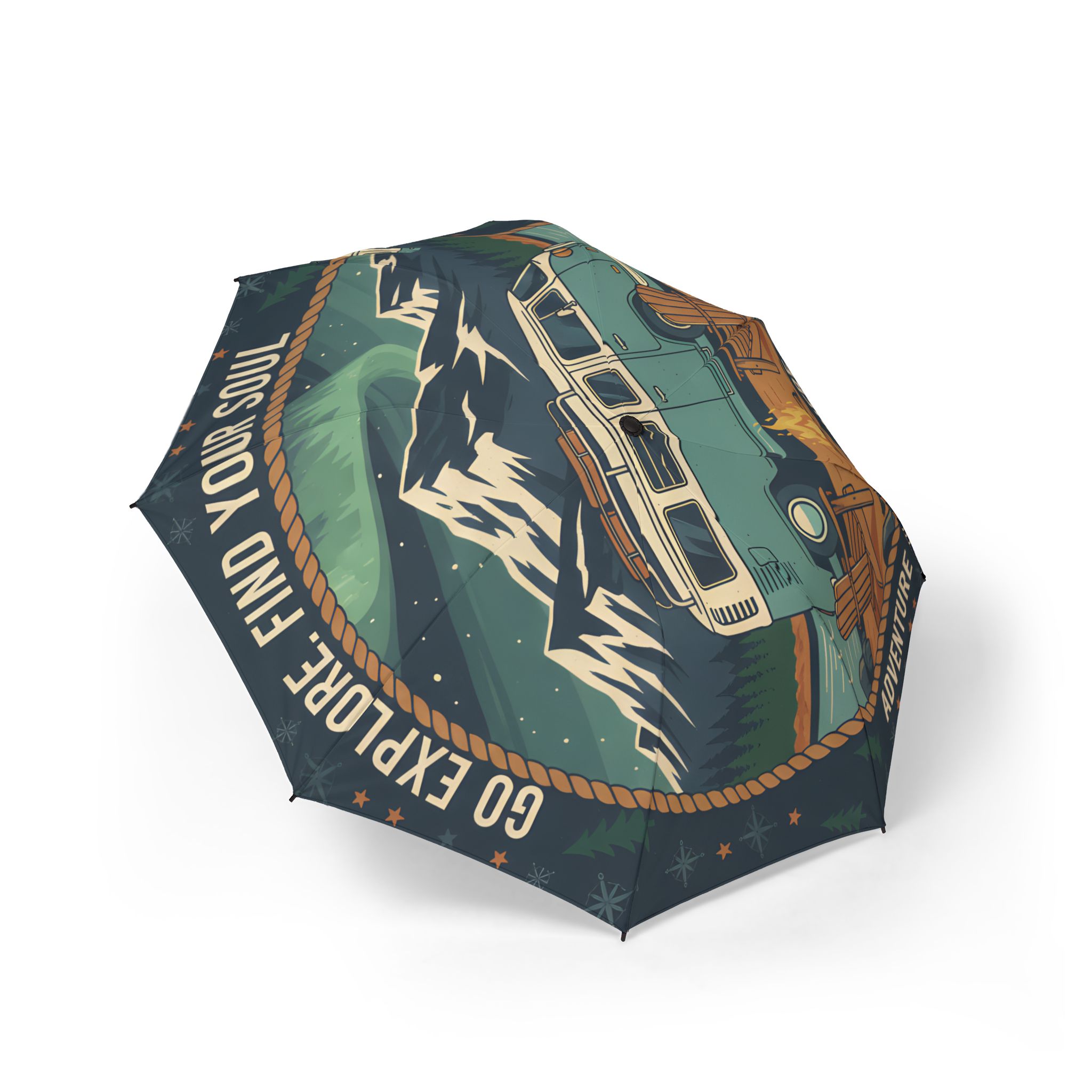 Semi-Automatic Foldable Umbrella — "Go Explore Find Your Soul" Vintage Adventure Print