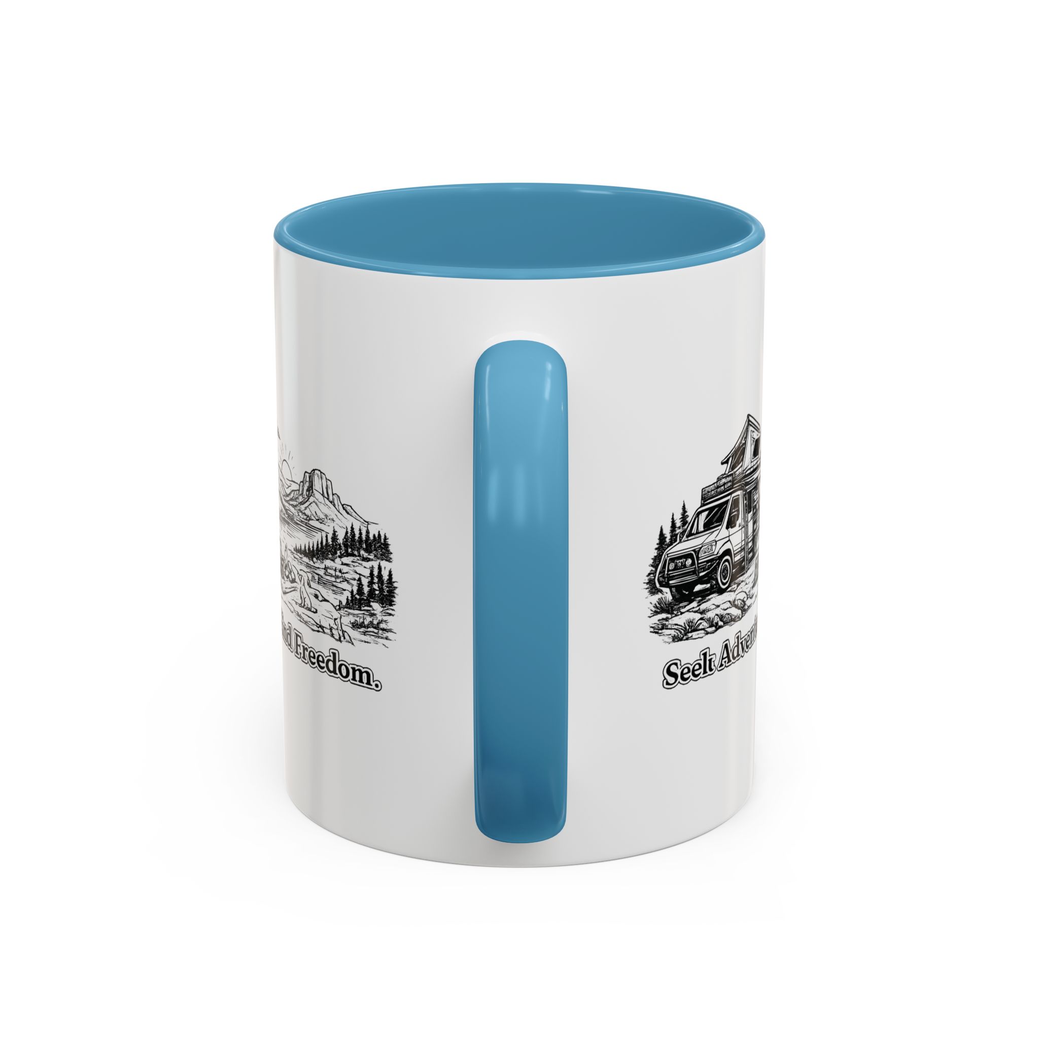 Accent Coffee Mug (11, 15oz) — "Seek Adventure, Find Freedom" Design Minimal-Line