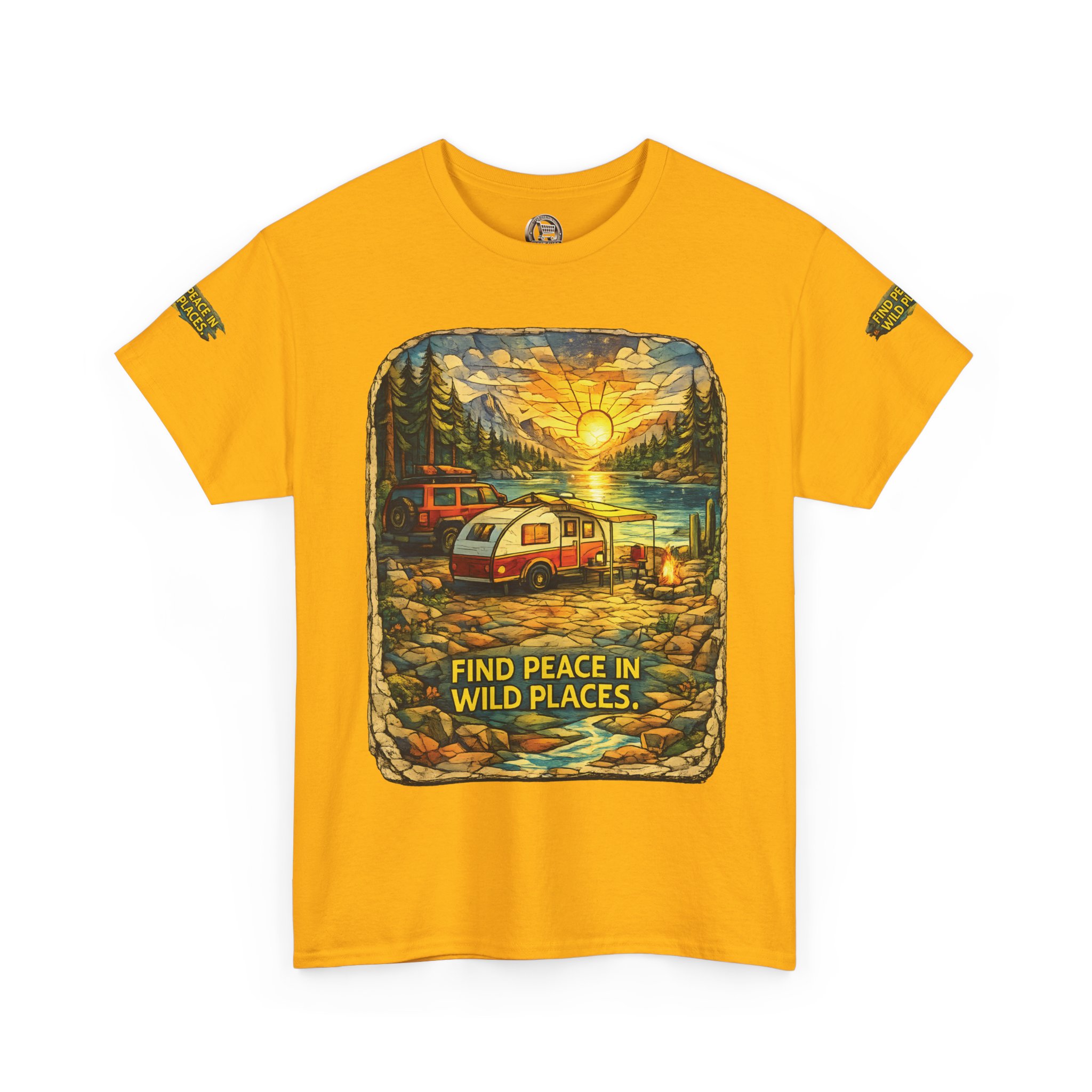 Unisex Heavy Cotton Tee — "Find Peace In Wild Places" Design Cubic-Line