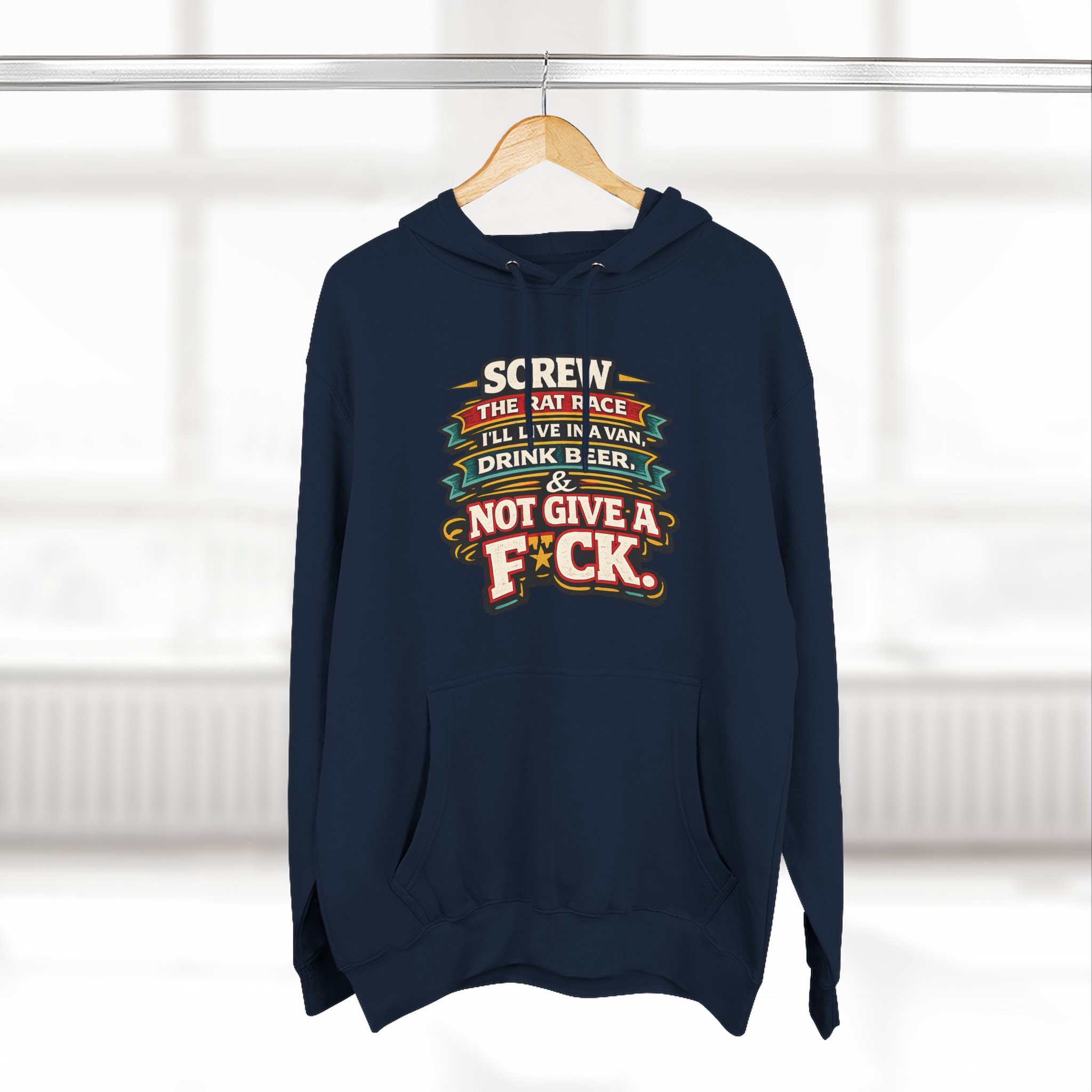 3044563886877999185_2048.jpeg Three-Panel Fleece Hoodie - "Screw The Rat Race" Design F**K-Line