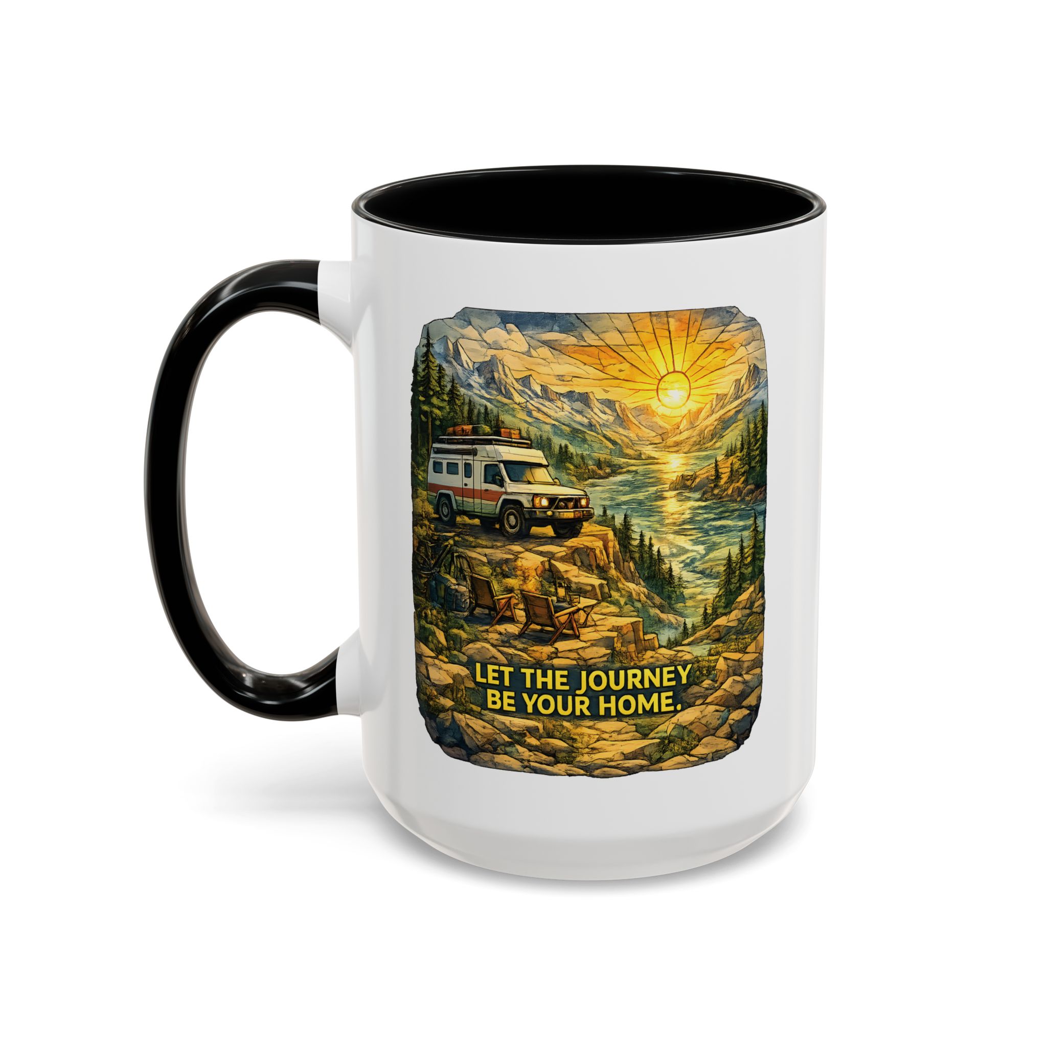 Accent Coffee Mug (11, 15oz) — "Let The Journey Be Your Home" Design Cubic-Line