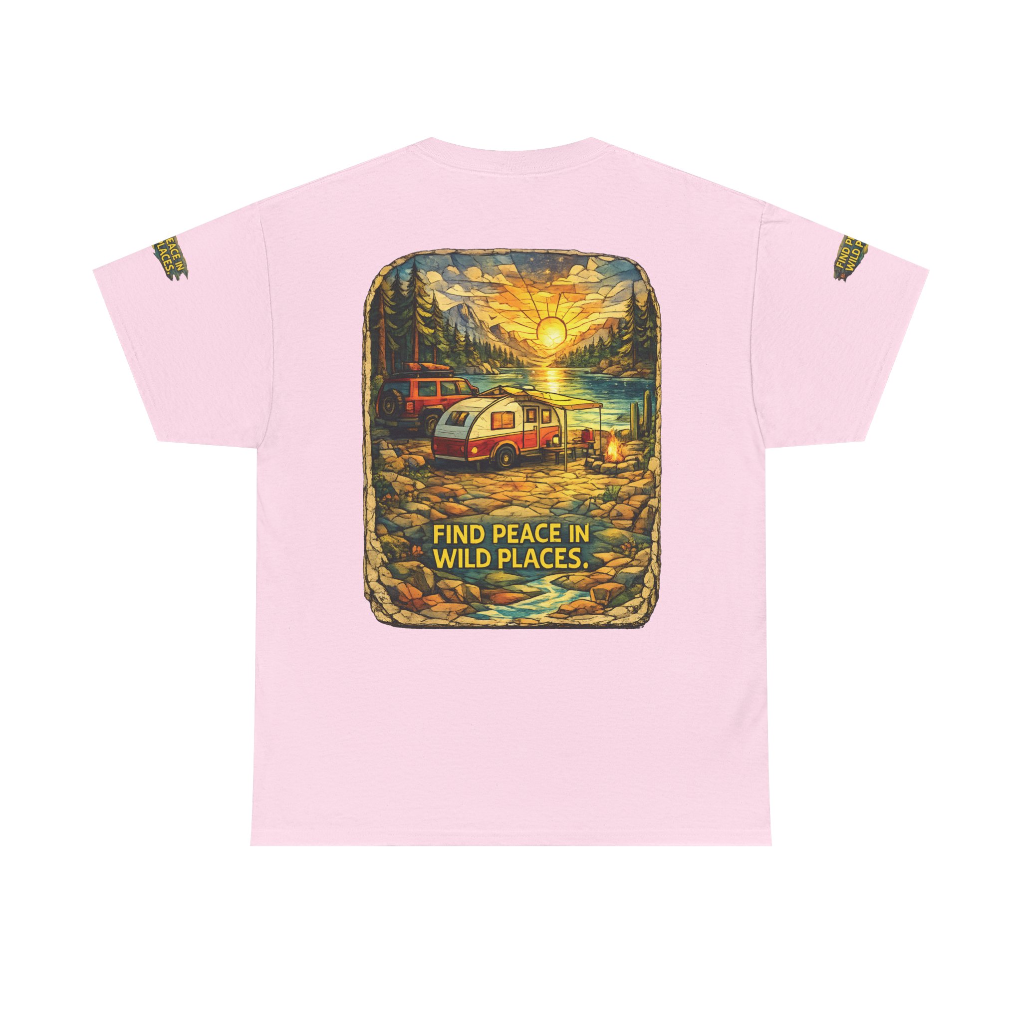 Unisex Heavy Cotton Tee — "Find Peace In Wild Places" Design Cubic-Line