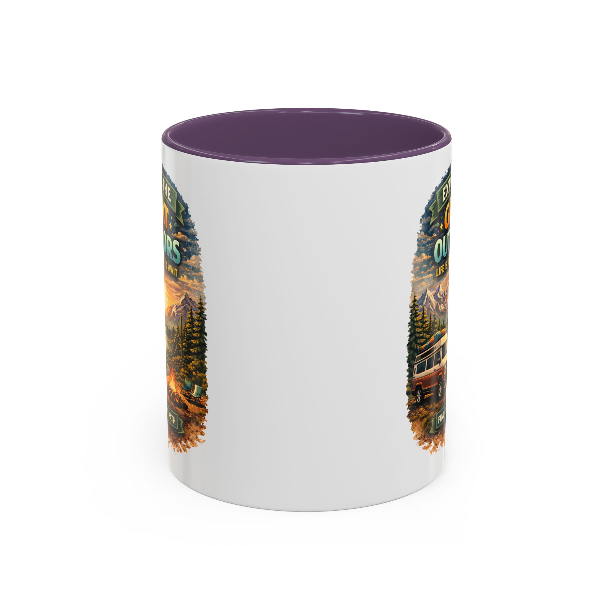 Accent Coffee Mug (11, 15oz) — "Explore The Great Outdoors" Design Scenic-Line