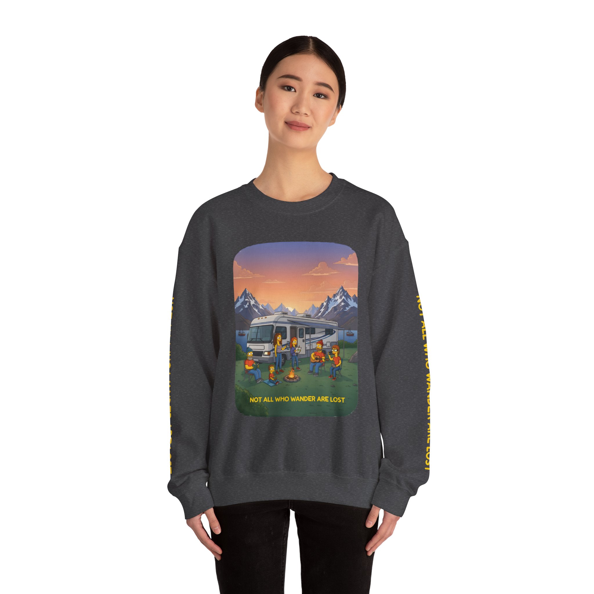 Unisex Heavy Blend™ Crewneck Sweatshirt — "Not All Who Wander Are Lost" Design Sitcom-Line