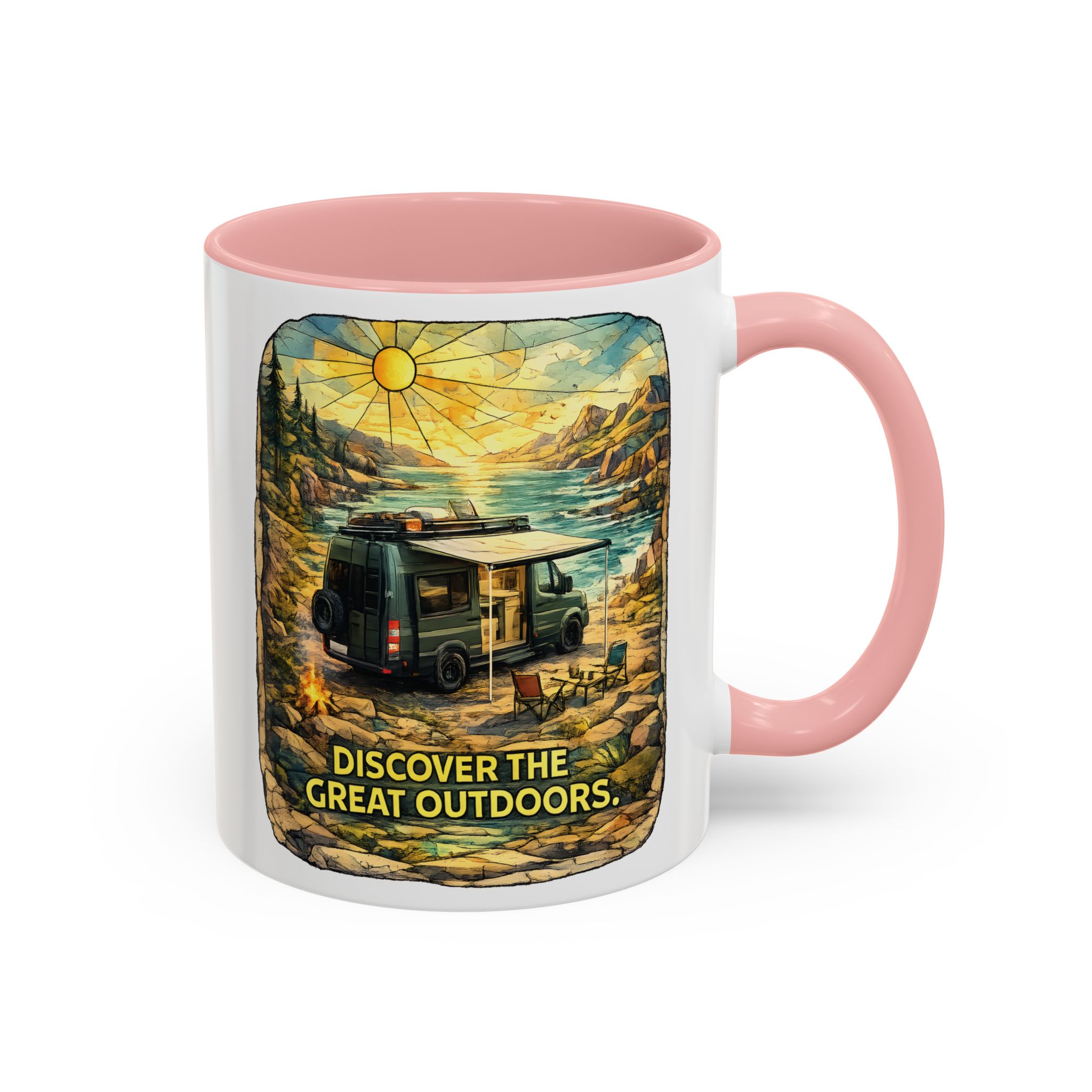 Accent Coffee Mug (11, 15oz) — "Discover The Great Outdoors" Design Cubic-Line