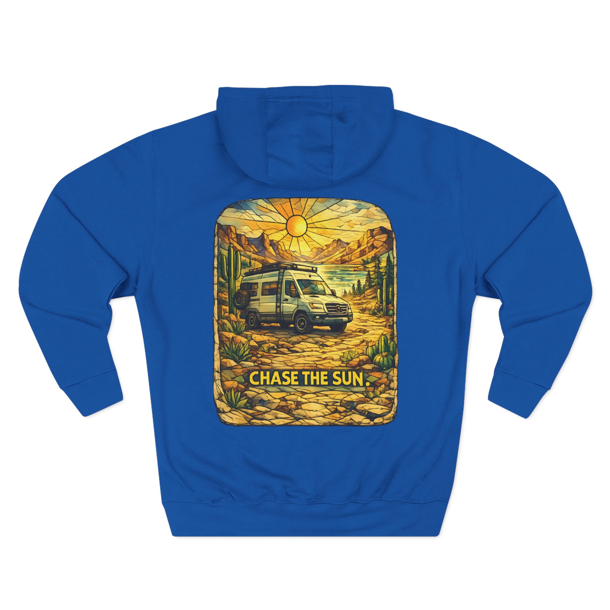 Three-Panel Fleece Hoodie - "Chase The Sun" Design Cubic-Line