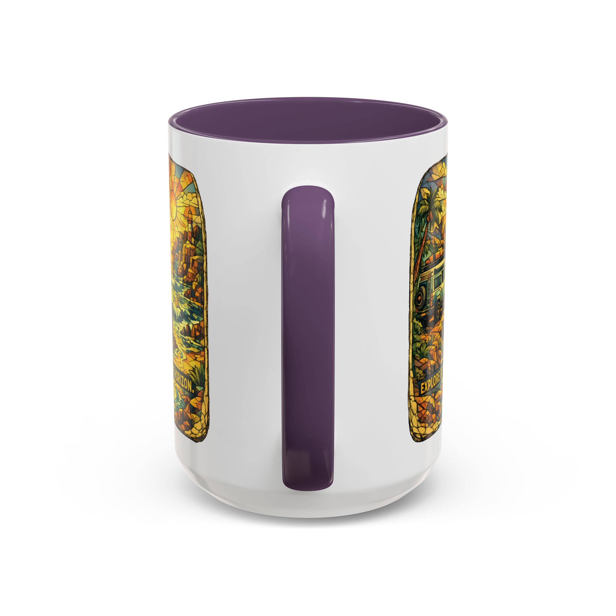 Accent Coffee Mug (11, 15oz) — "Explore Beyond The Horizon" Design Cubic-Line