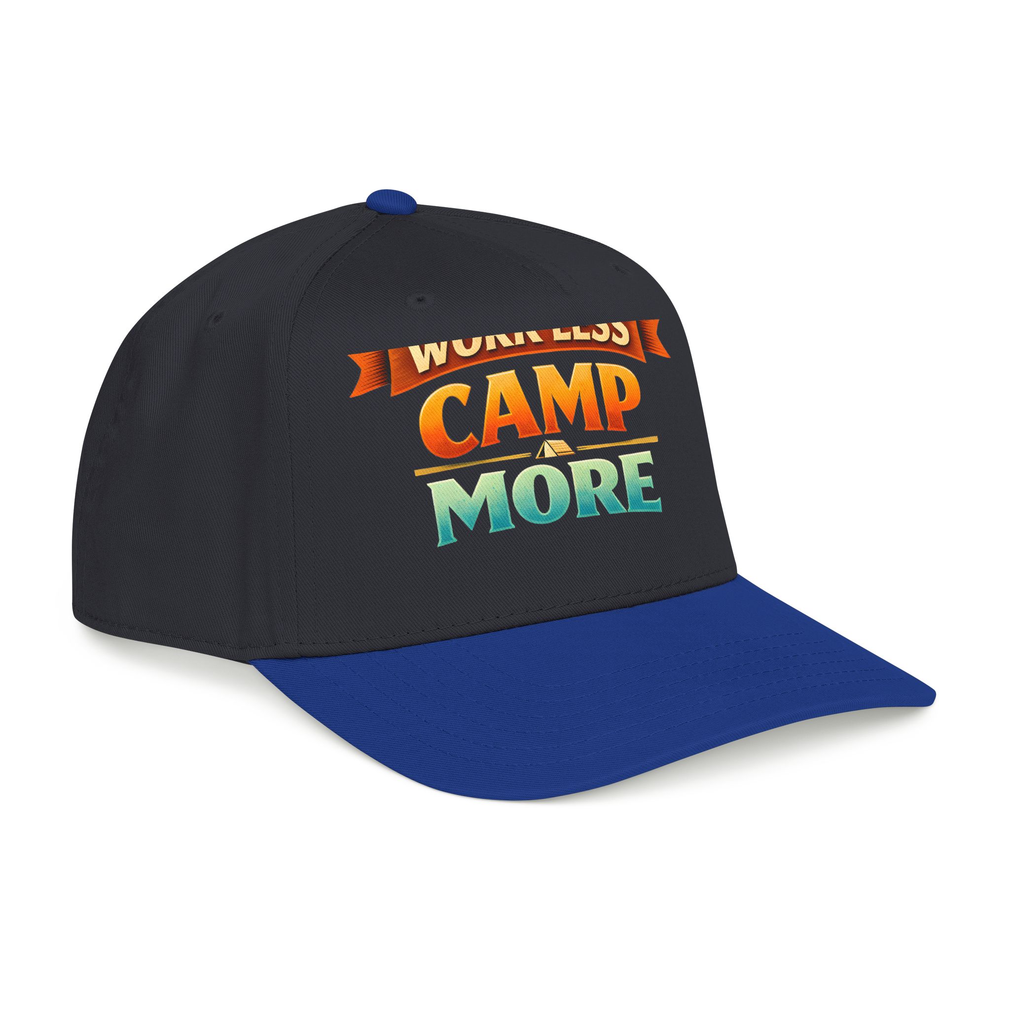 Baseball Cap - "Work Less-Camp More" Design Scenic-Line