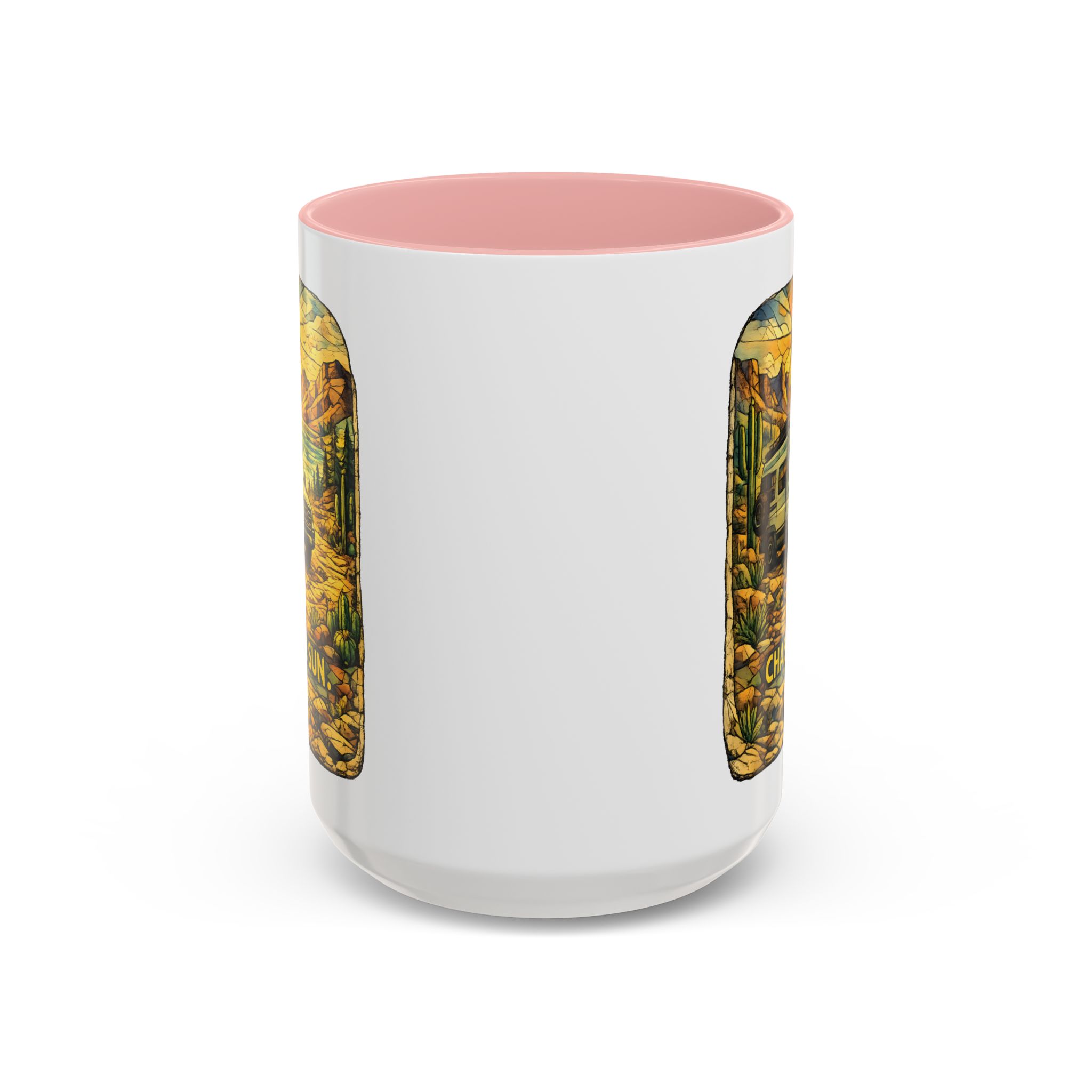 Accent Coffee Mug (11, 15oz) — "Chase The Sun" Design Cubic-Line