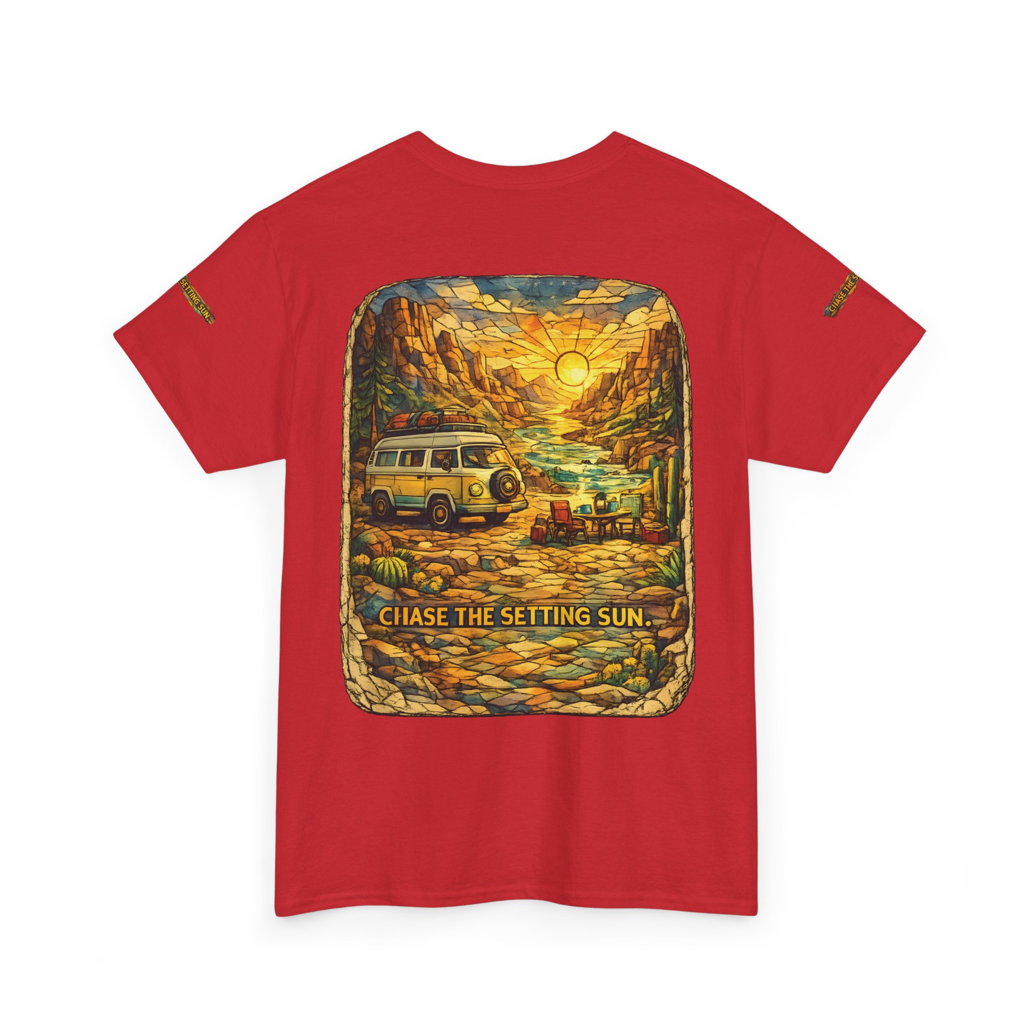 Unisex Heavy Cotton Tee — "Chase The Settings Sun" Design Cubic-Line