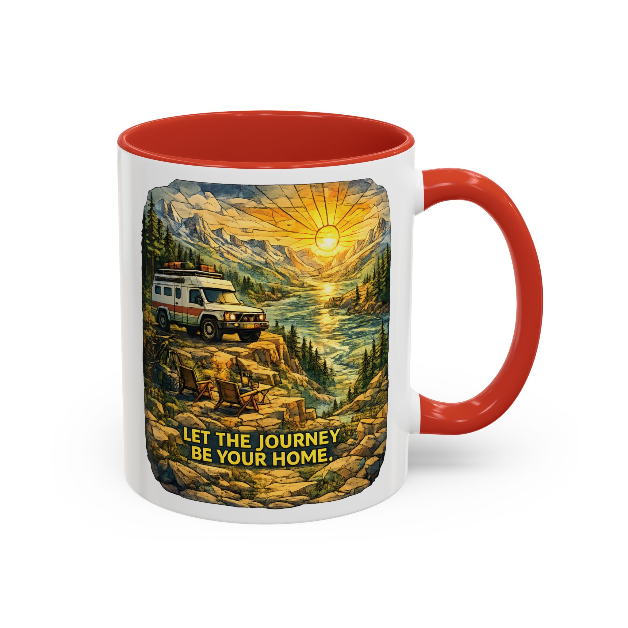 Accent Coffee Mug (11, 15oz) — "Let The Journey Be Your Home" Design Cubic-Line