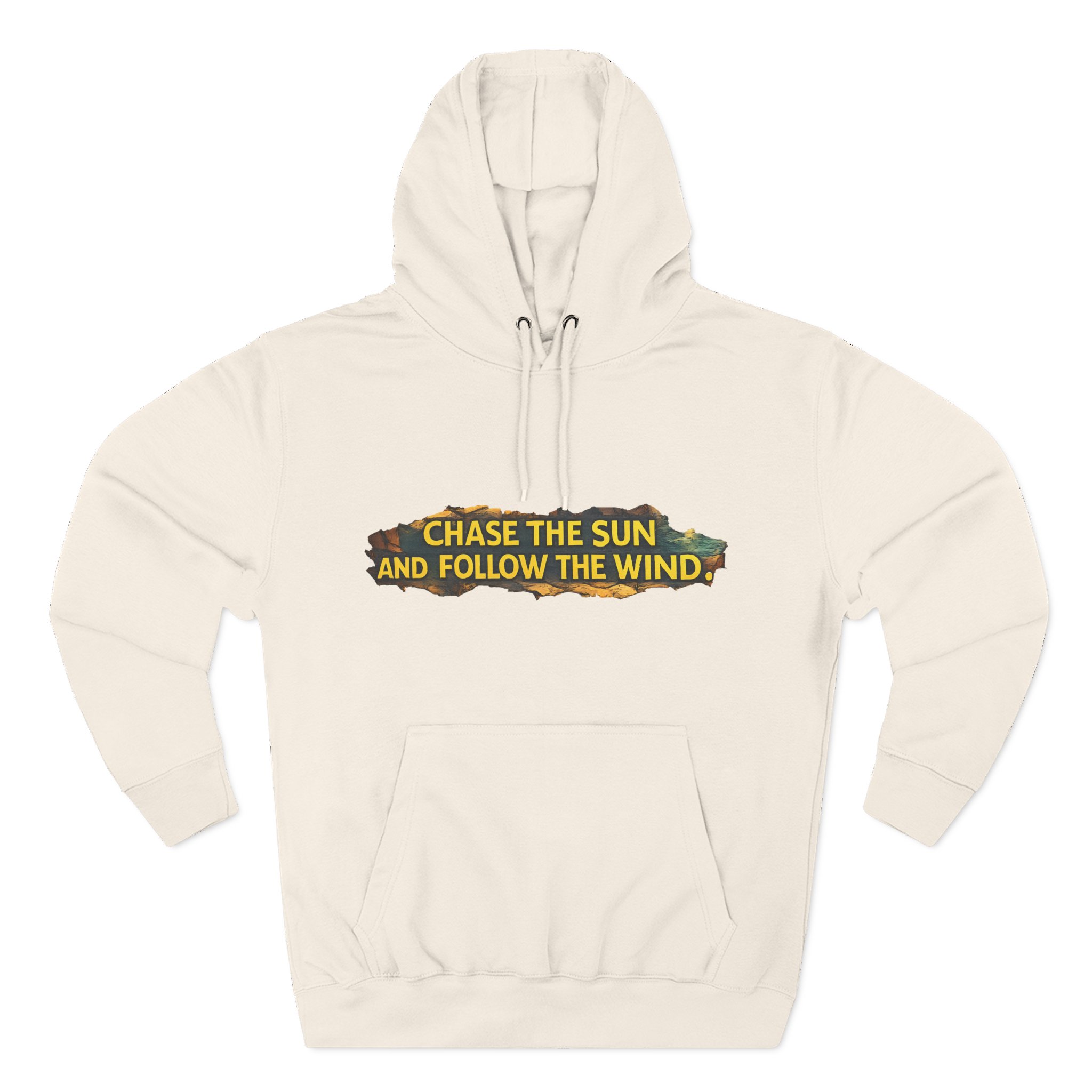 Three-Panel Fleece Hoodie - "Chase The Sun And Follow The Wind" Design Cubic-Line