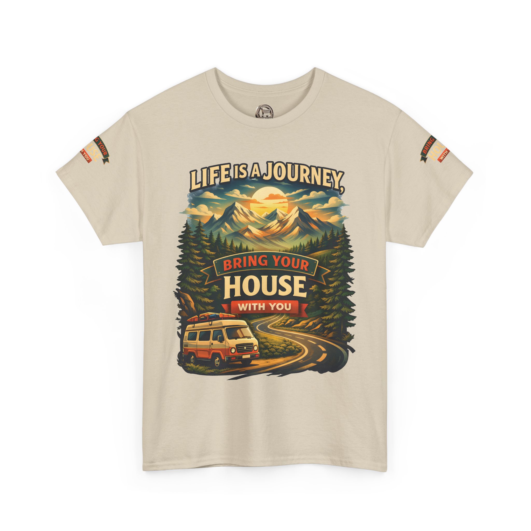 3075591788917964429_2048.jpeg Unisex Heavy Cotton Tee — "Live Is A Journey-Bring Your House With You" Design Scenic-Line