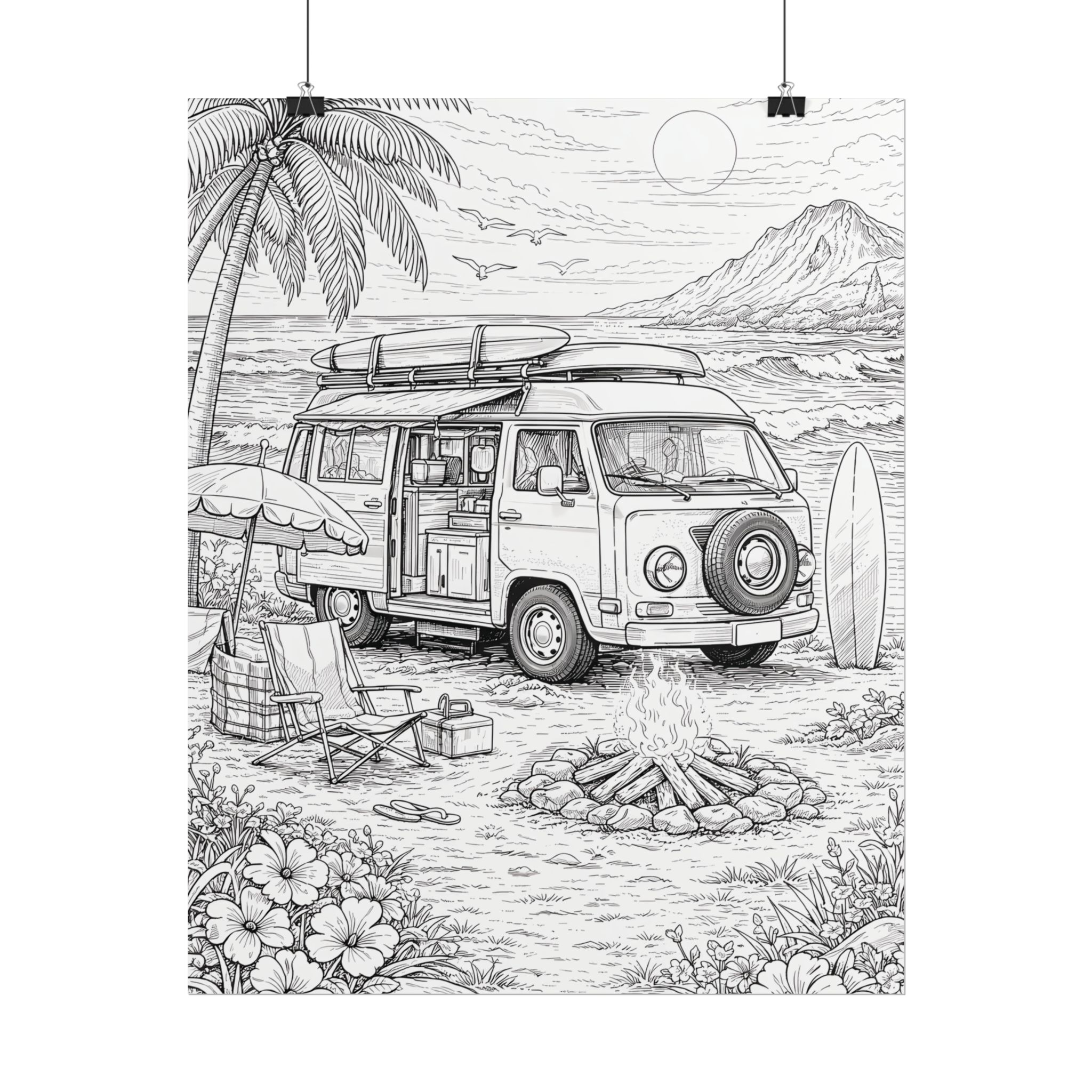 Campervan Poster — Vintage RV Camping Landscape Wall Art