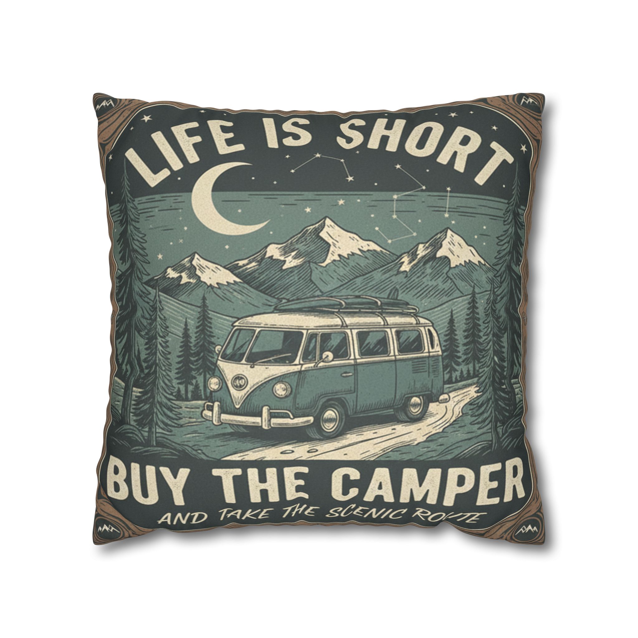 Pillowcase — "Life is short buy the camper and take the scenic route" Faux Suede Travel Throw Pillow Cover