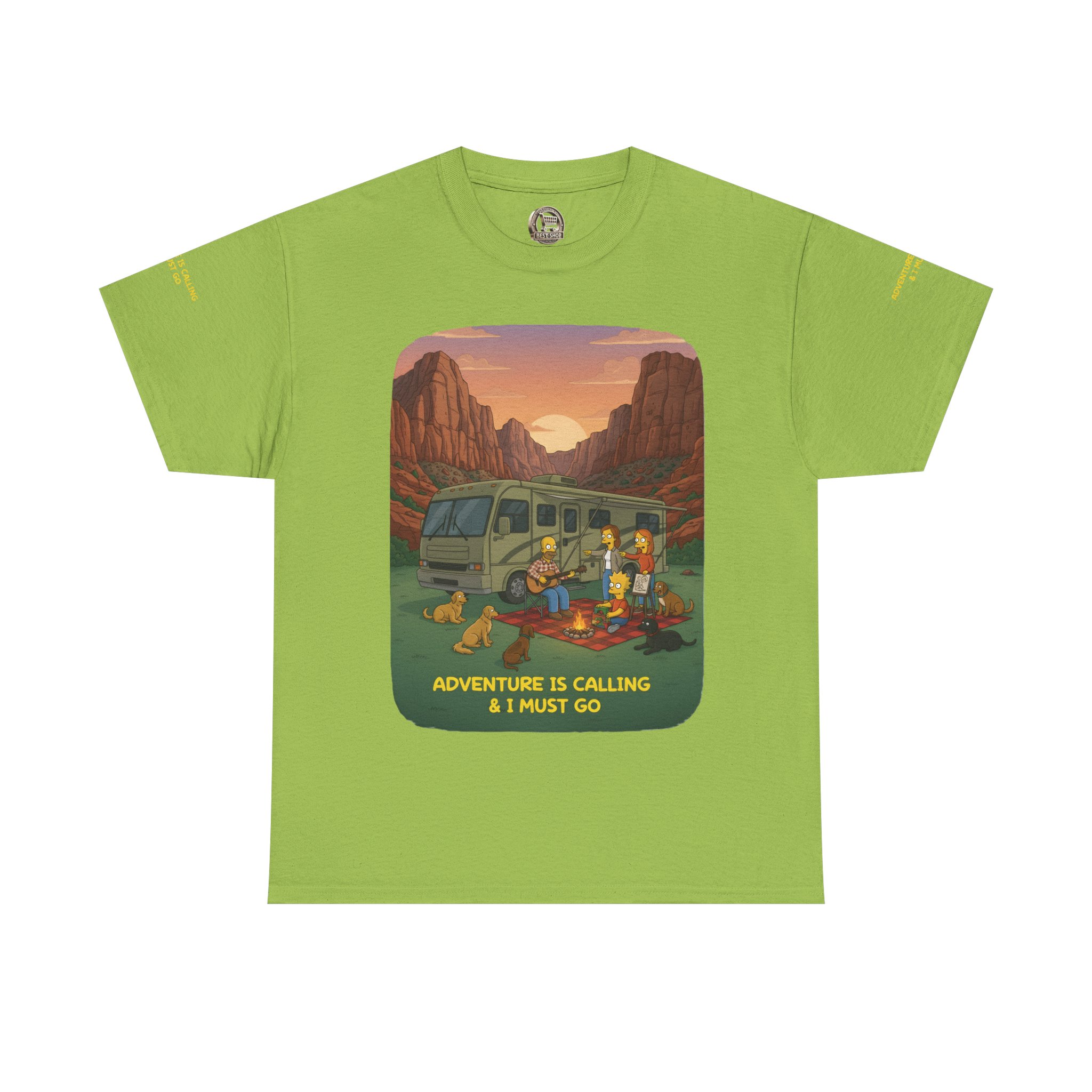 Unisex Heavy Cotton Tee — "Adventure Is Calling-I Must Go" Design Sitcom-Line