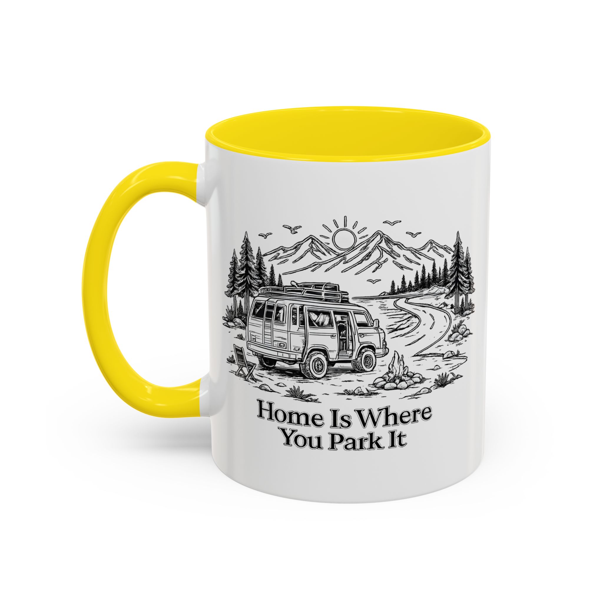 Accent Coffee Mug (11, 15oz) — "Home Is Where You Park It" Design Minimal-Line