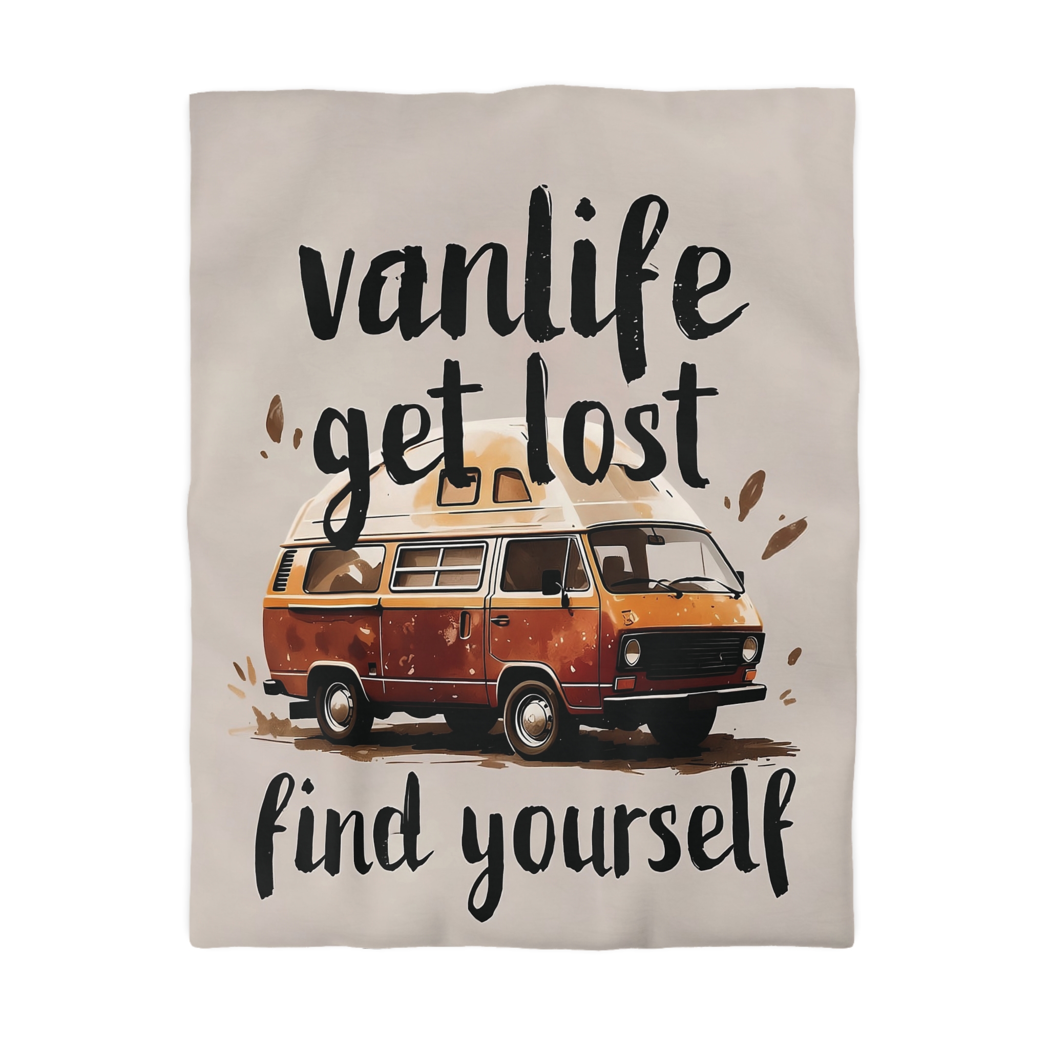 Duvet Cover – “Vanlife Get Lost Find Yourself” Retro Camper Bedding