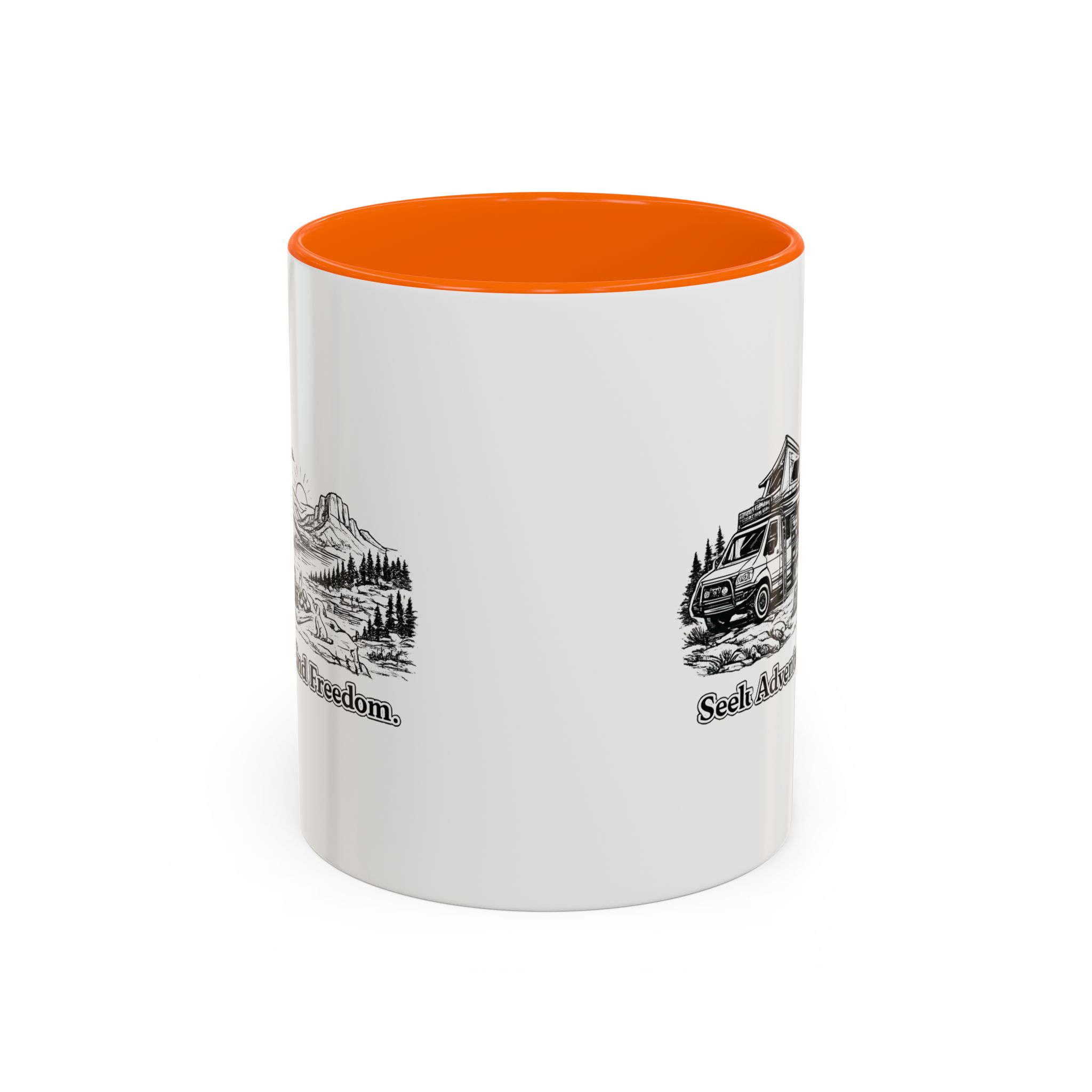 Accent Coffee Mug (11, 15oz) — "Seek Adventure, Find Freedom" Design Minimal-Line