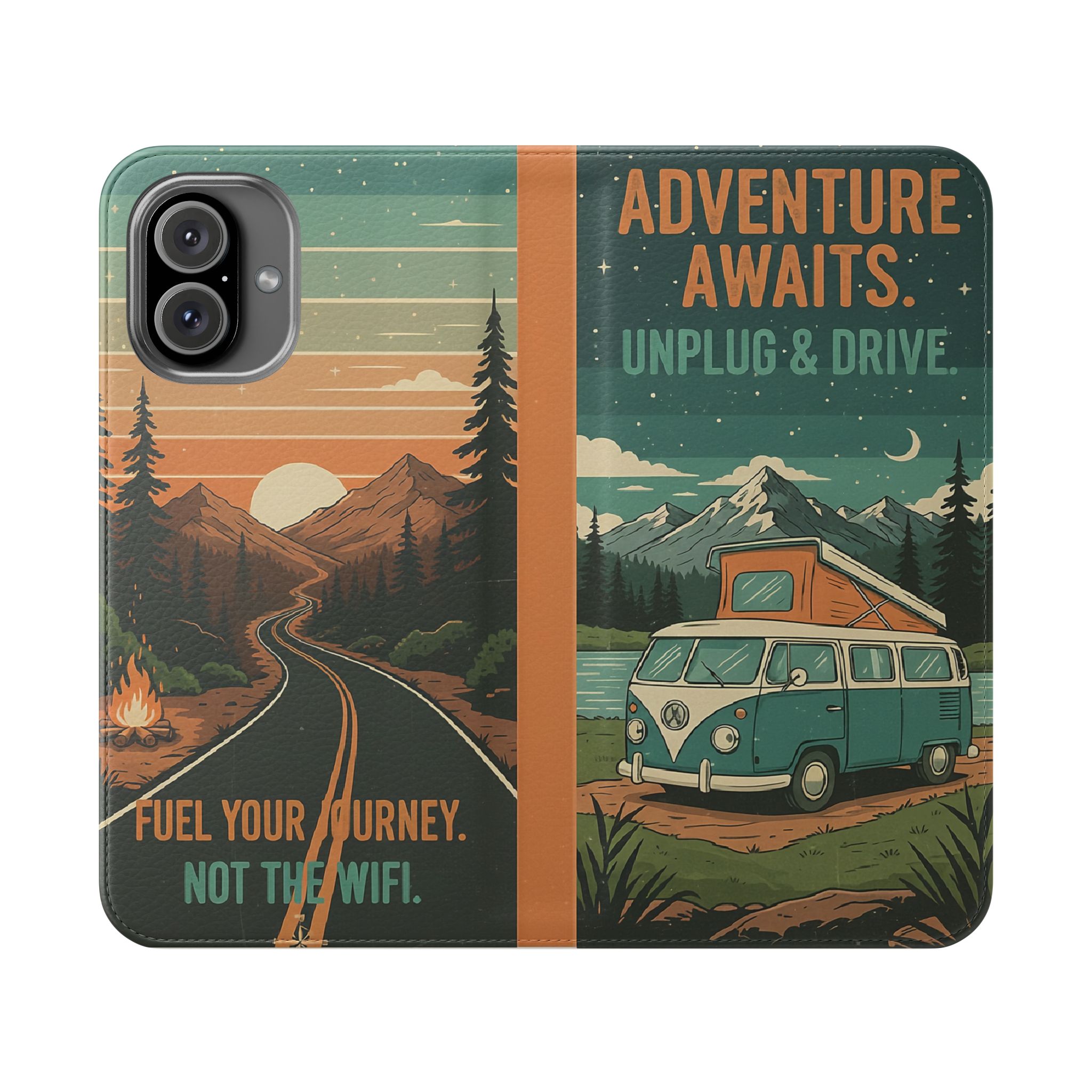 Flip Phone Case — "Adventure Awaits Unplug & Drive" Wallet Case