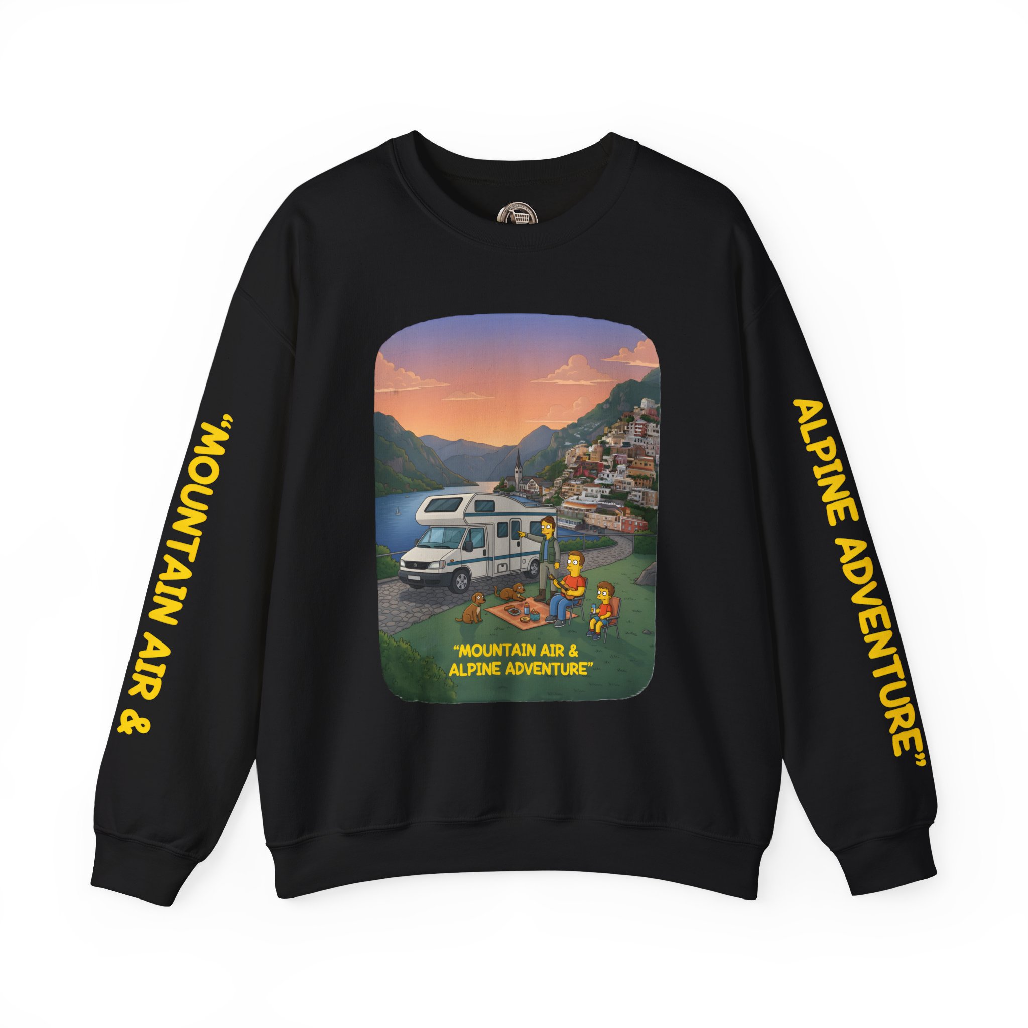 Unisex Heavy Blend™ Crewneck Sweatshirt — "Mountain Air-Alpine Adventure" Design Sitcom-Line