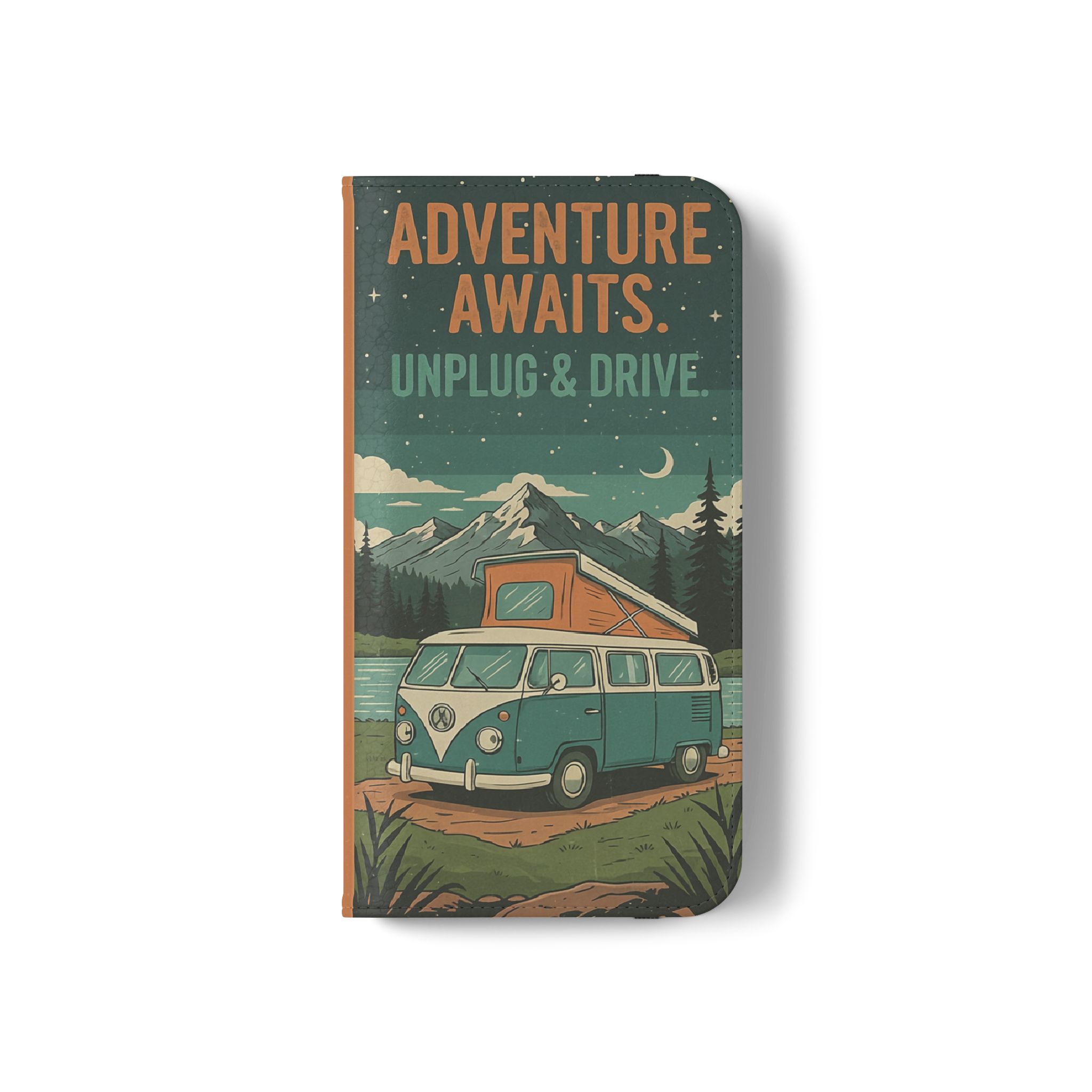Flip Phone Case — "Adventure Awaits Unplug & Drive" Wallet Case