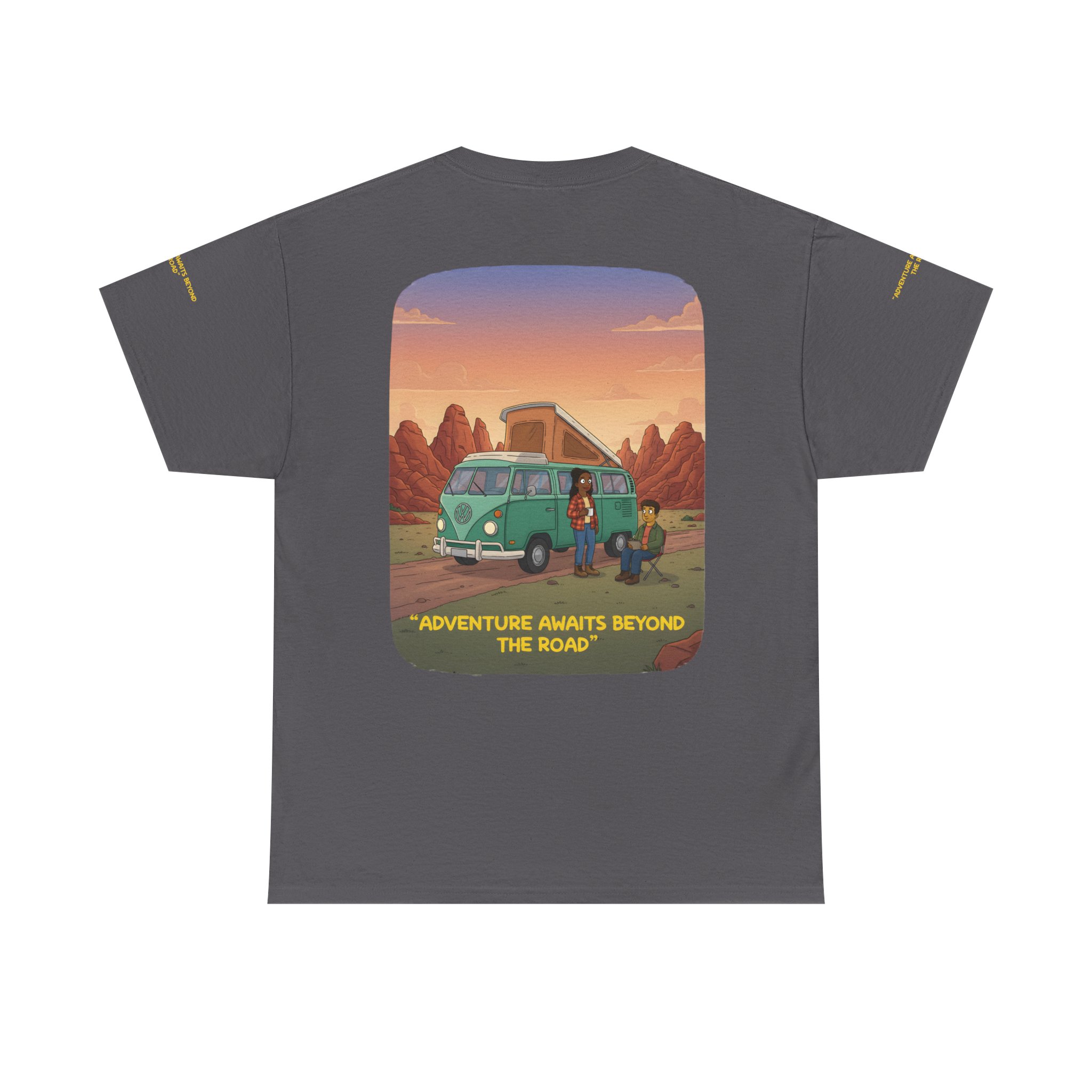 Unisex Heavy Cotton Tee — "Adventure Awaits Beyond The Road" Design Sitcom-Line