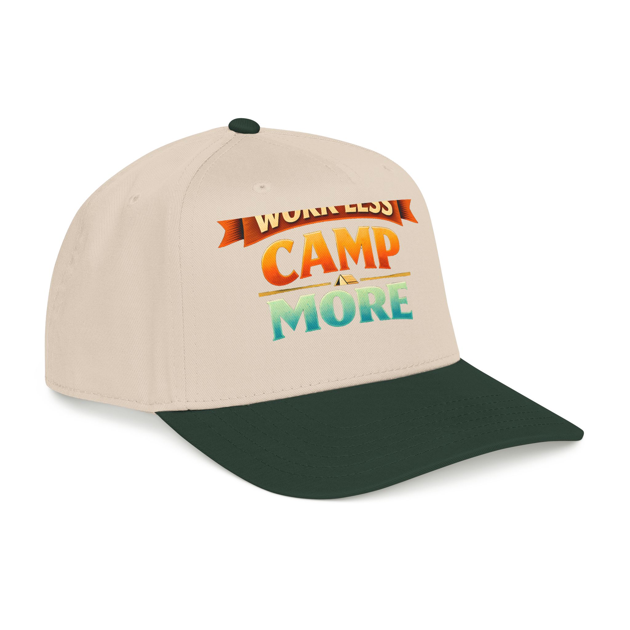 Baseball Cap - "Work Less-Camp More" Design Scenic-Line