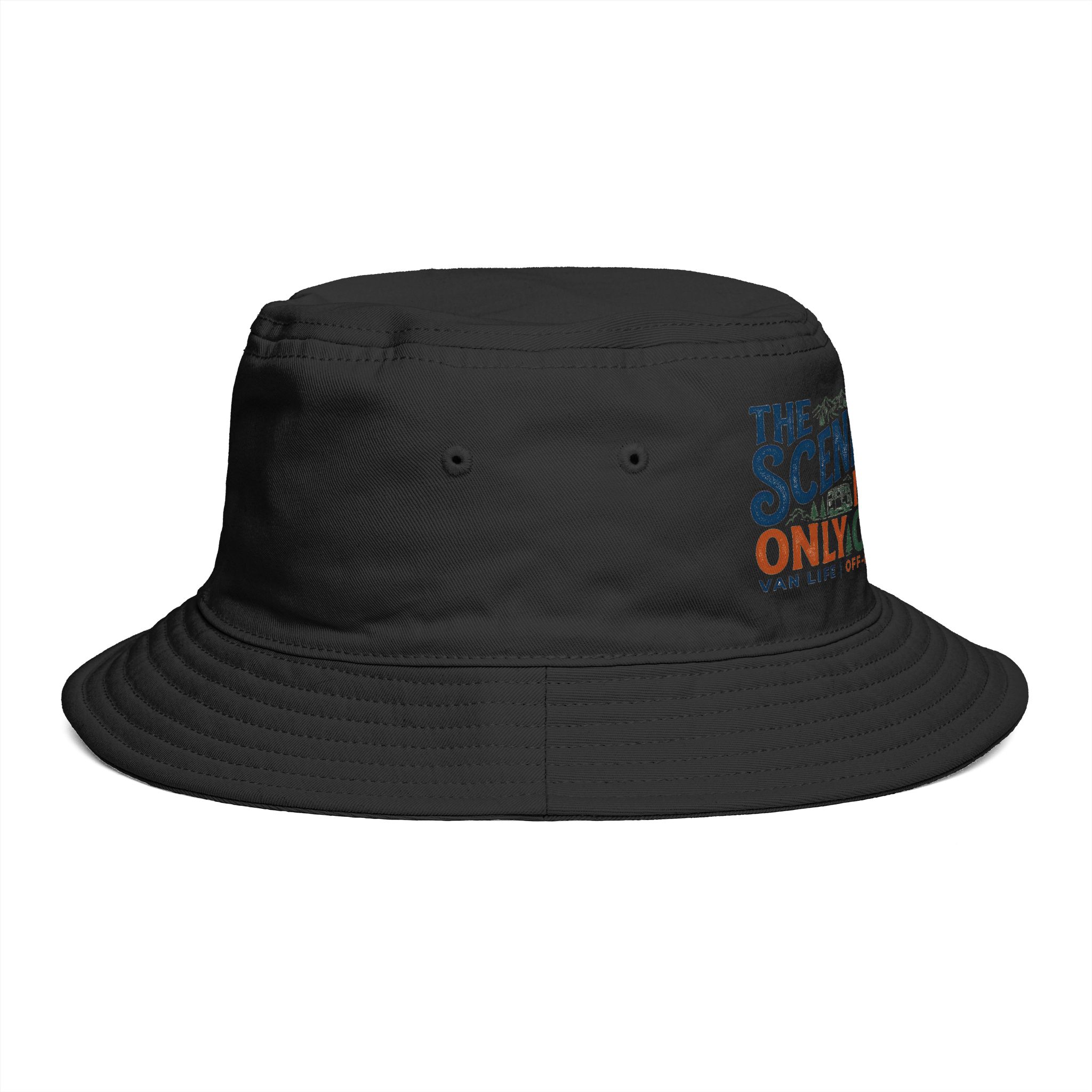 Bucket Hat — “The Scenic Route Is My Only Commute” Embroidered Outdoor Travel Hat
