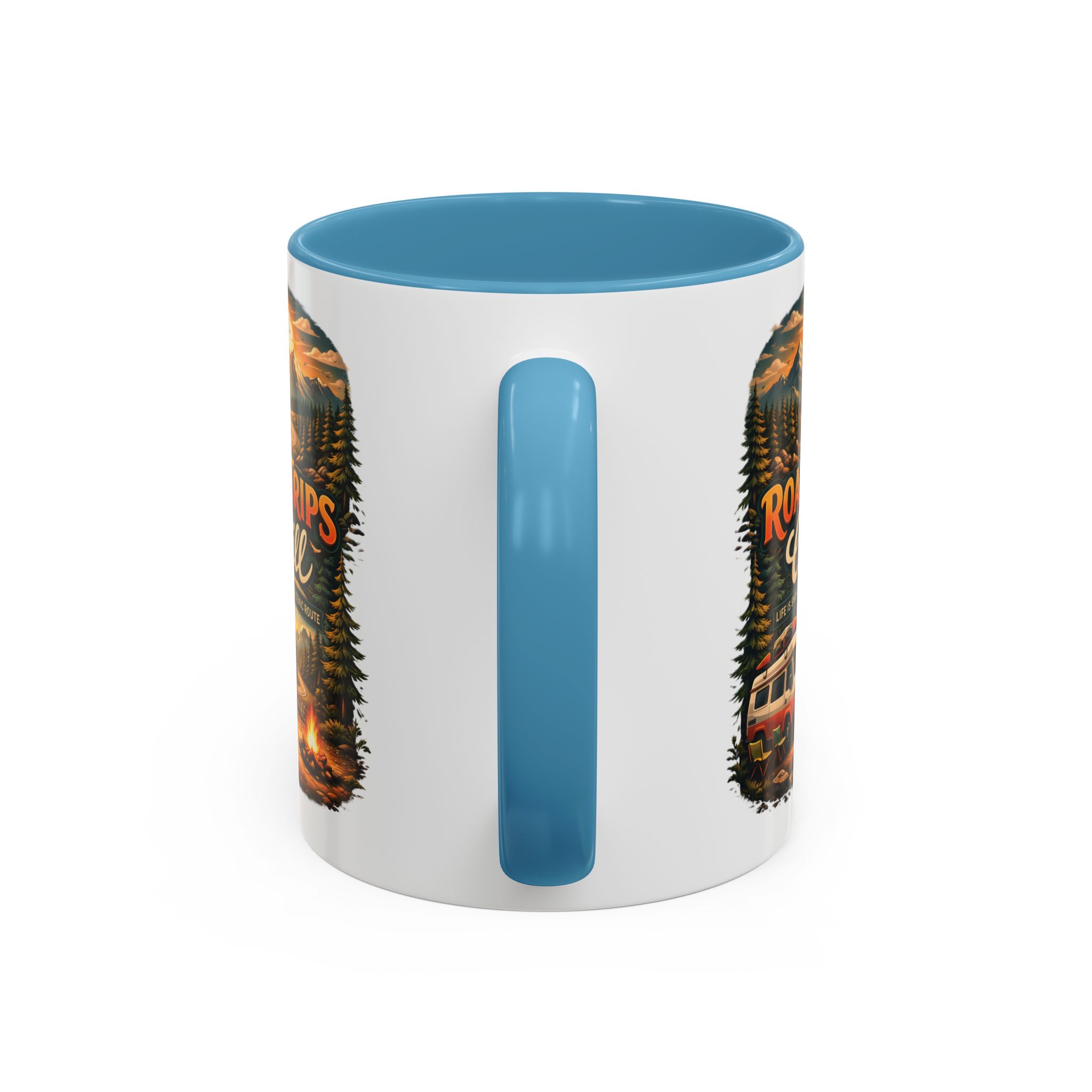 Accent Coffee Mug (11, 15oz) — "Road Trips & Chill" Design Scenic-Line
