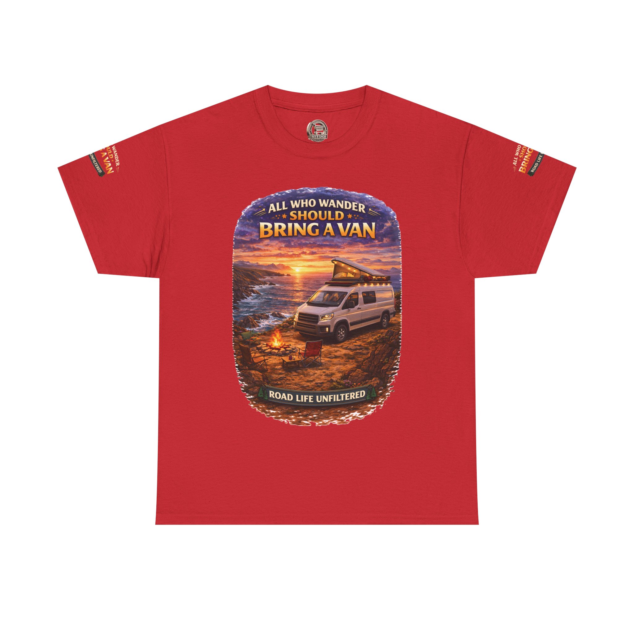 Unisex Heavy Cotton Tee — "All Who wander Should Bring A Van" Design Scenic-Line
