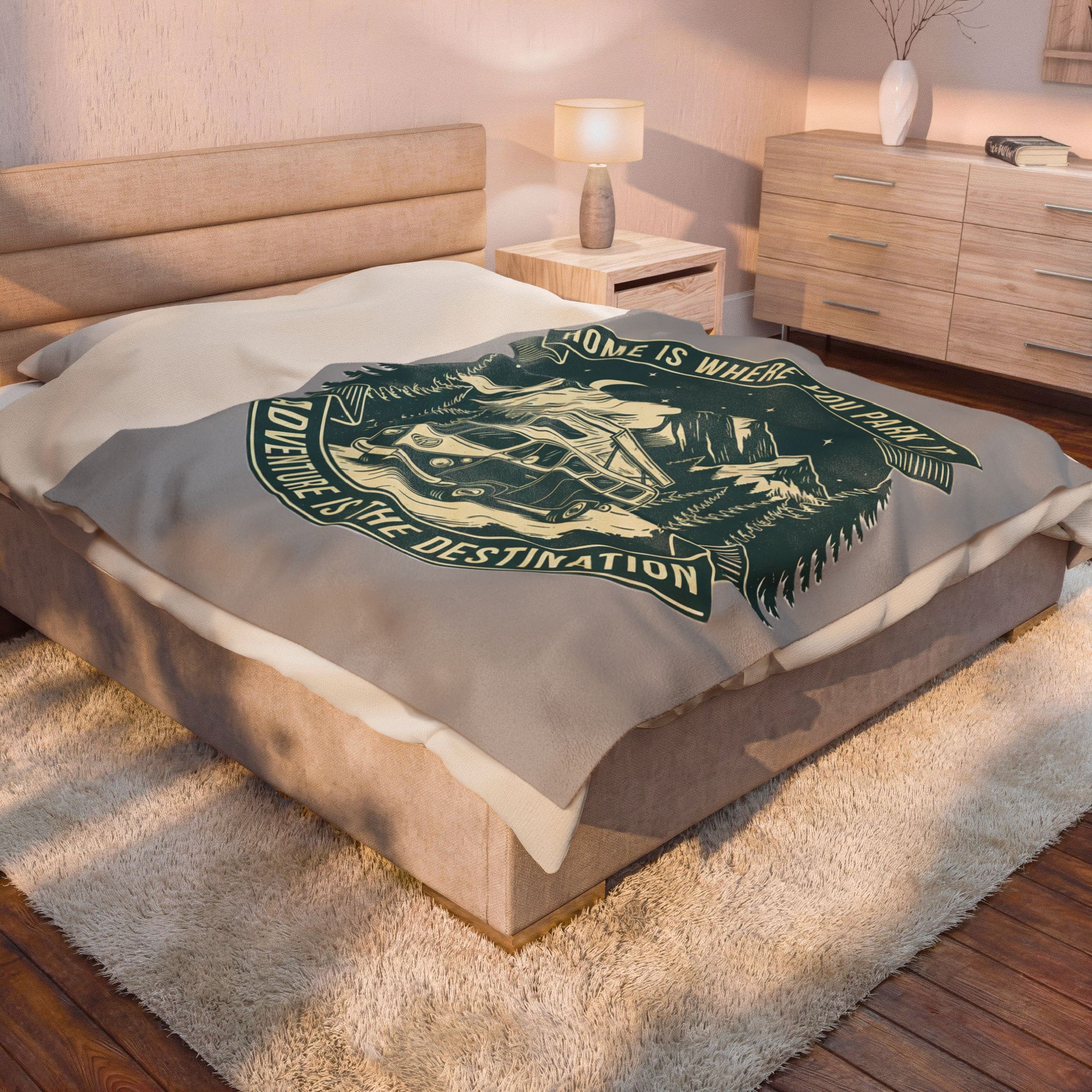 Velveteen Blanket —"Home Is Where You Park It-Adventure is the destination" Camper Throw