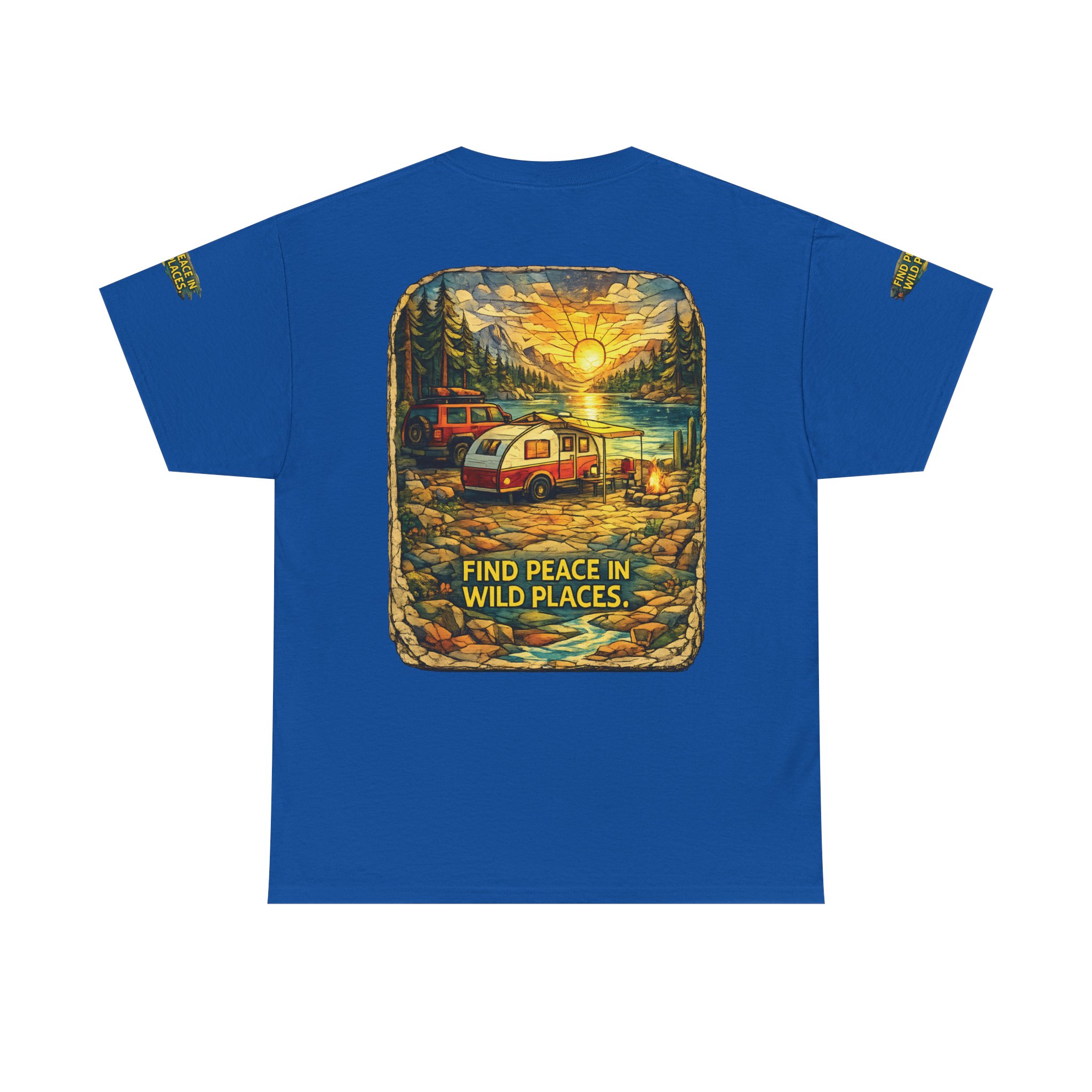 Unisex Heavy Cotton Tee — "Find Peace In Wild Places" Design Cubic-Line