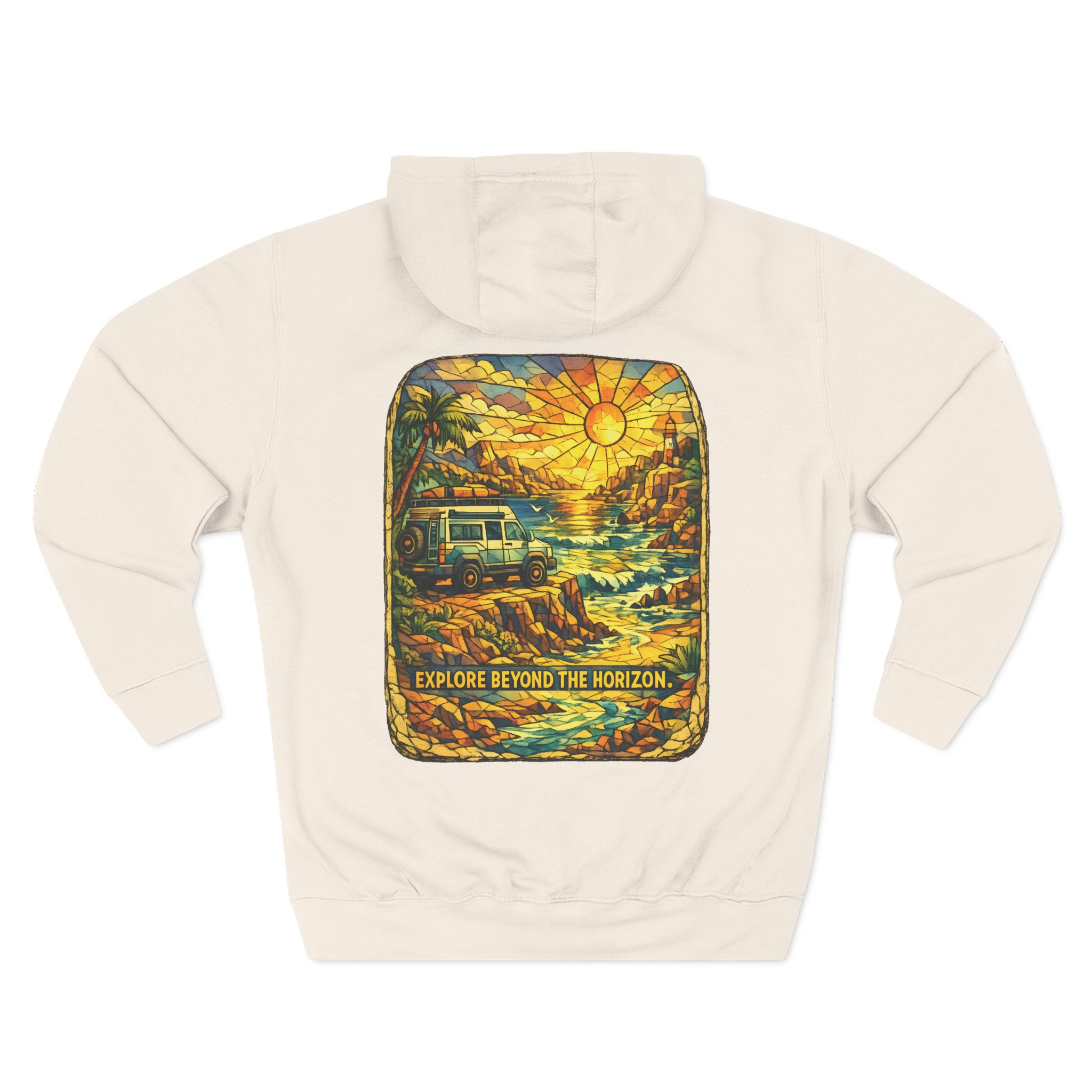 Three-Panel Fleece Hoodie - "Explore Beyond The Horizon" Design Cubic-Line