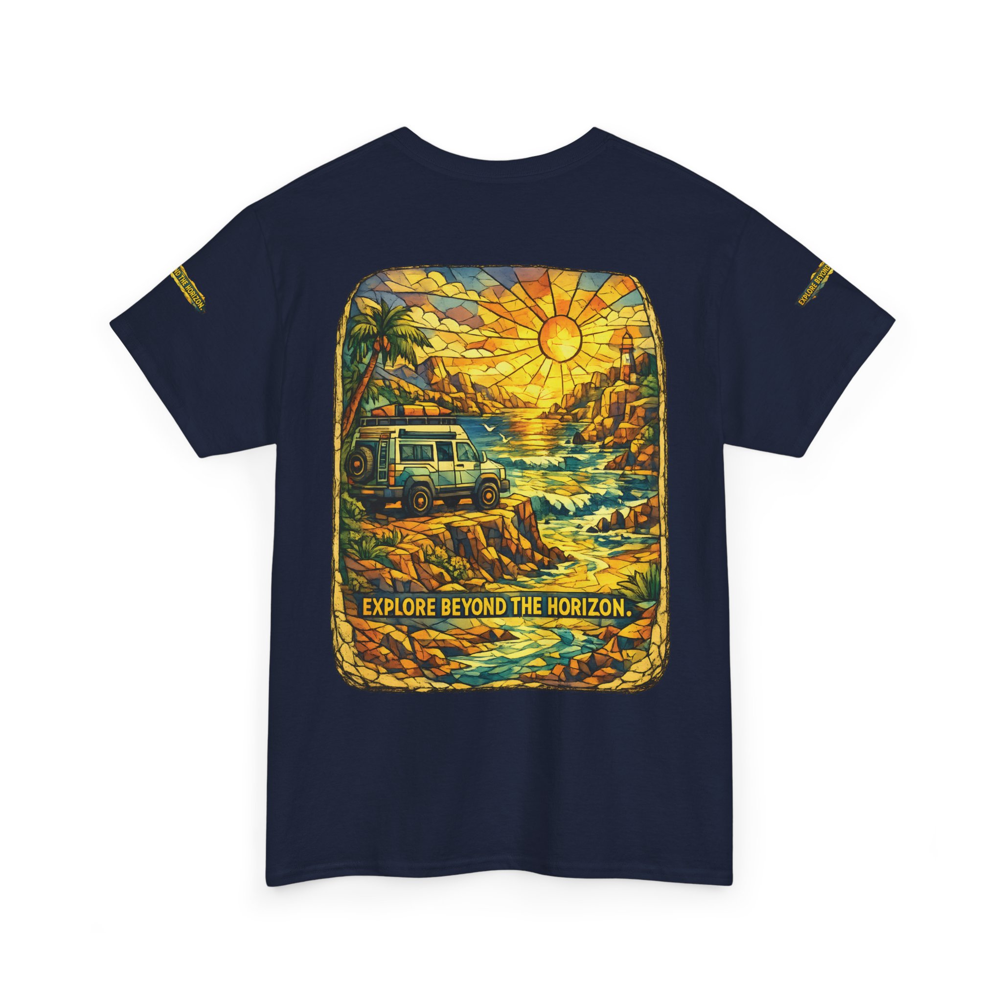 Unisex Heavy Cotton Tee — "Explore Beyond The Horizon" Design Cubic-Line