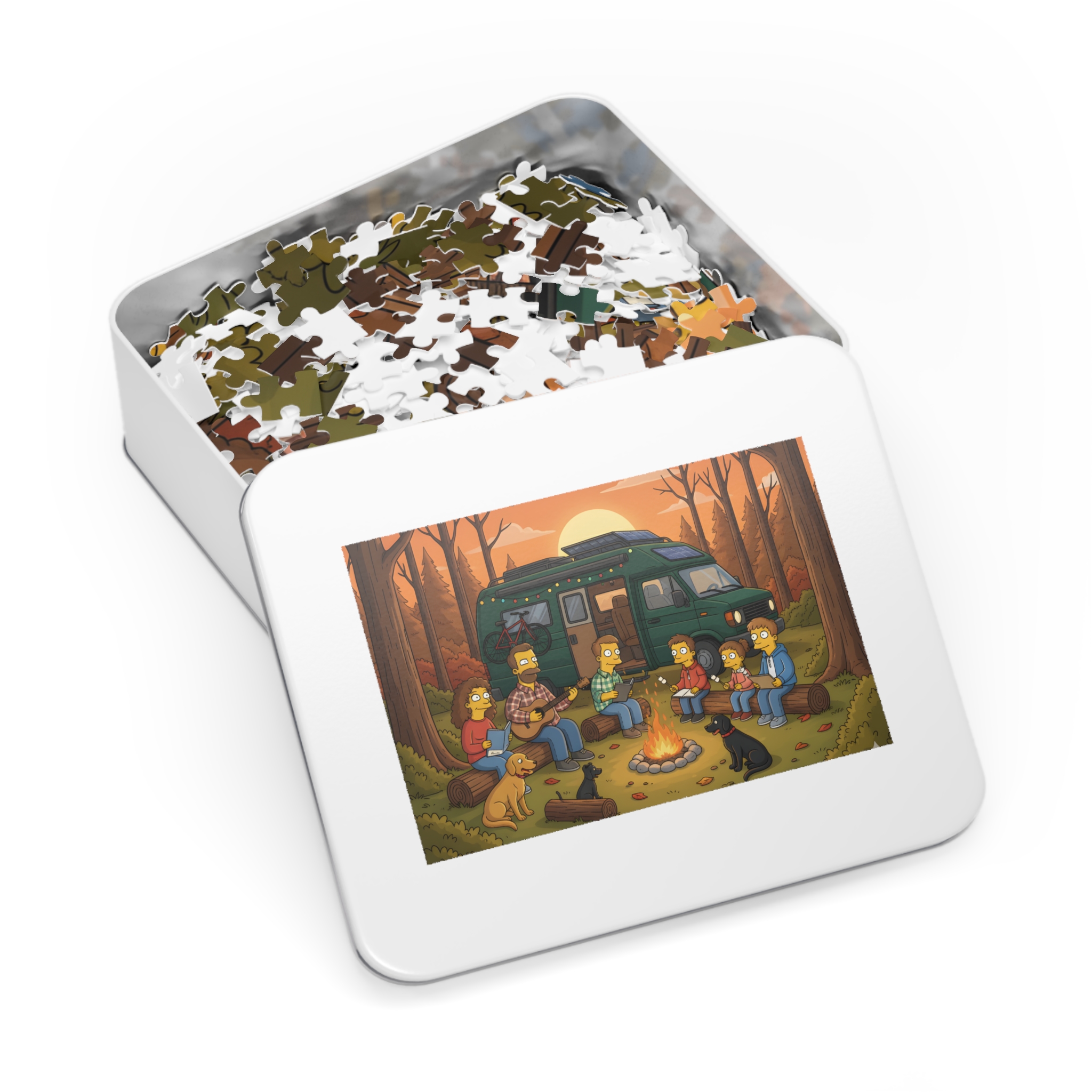 Jigsaw Puzzle with Tin — Scenic Camper Van Campfire