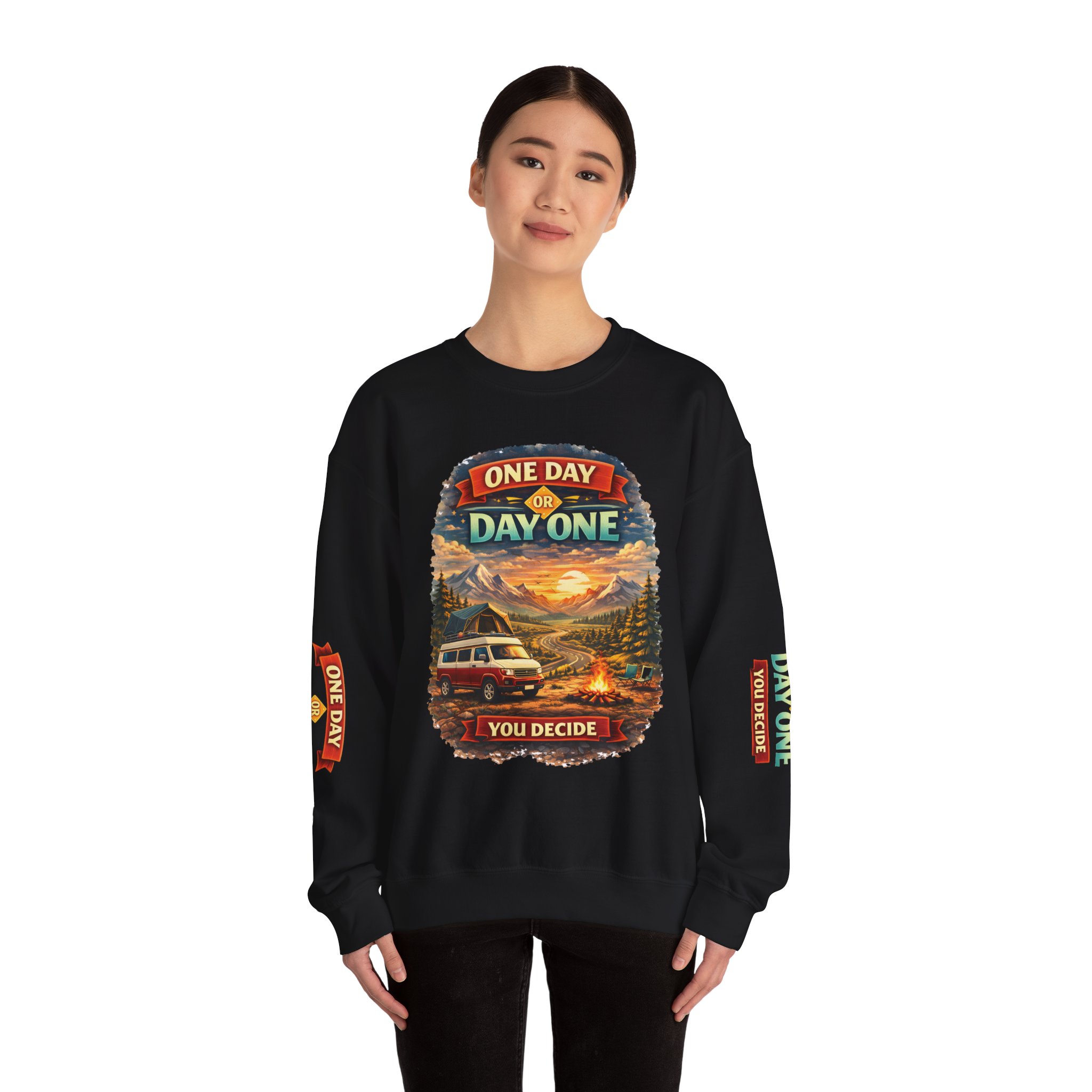 Unisex Heavy Blend™ Crewneck Sweatshirt — "One Day Or Day One" Design Scenic-Line