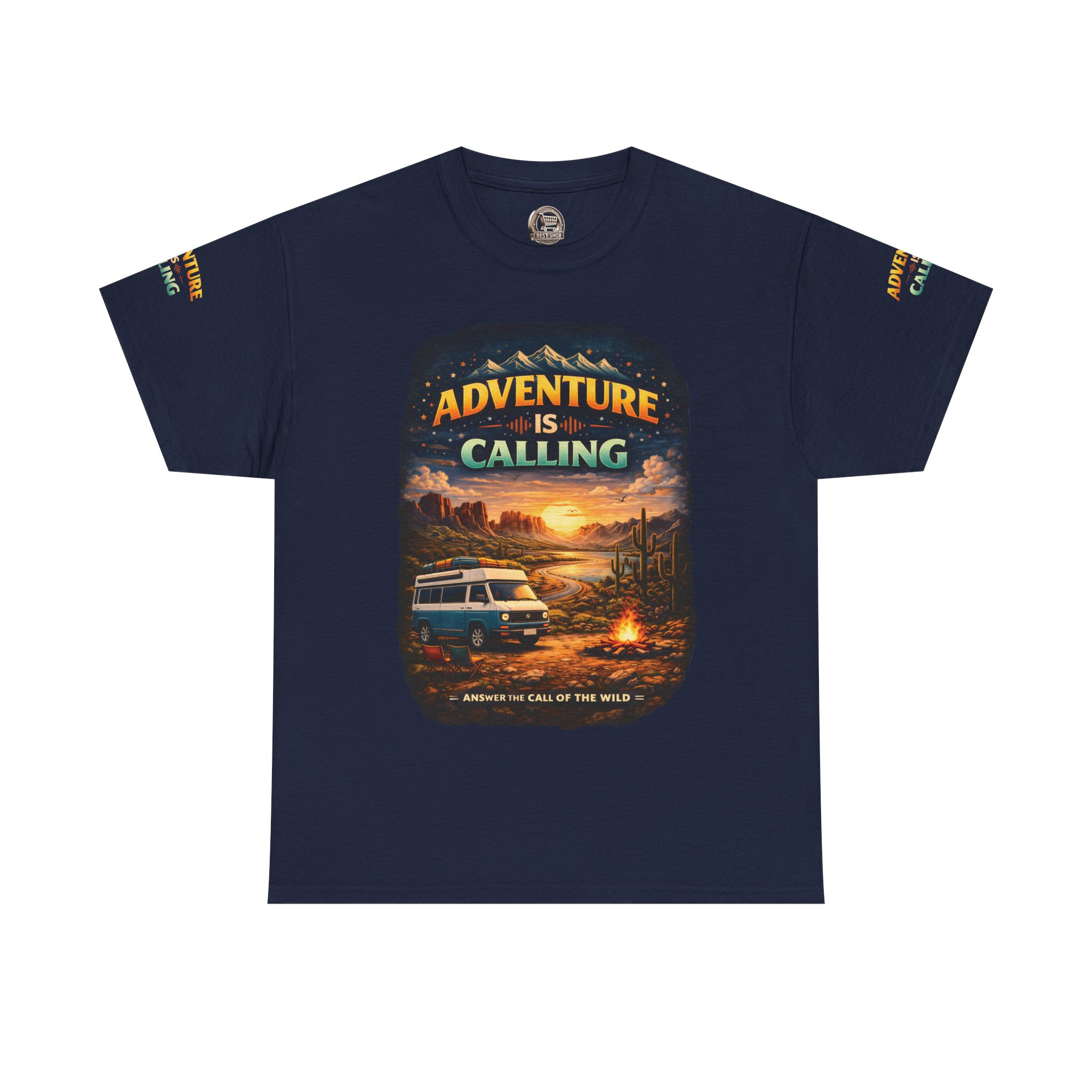 Unisex Heavy Cotton Tee — "Adventure Is Calling" Design Scenic-Line